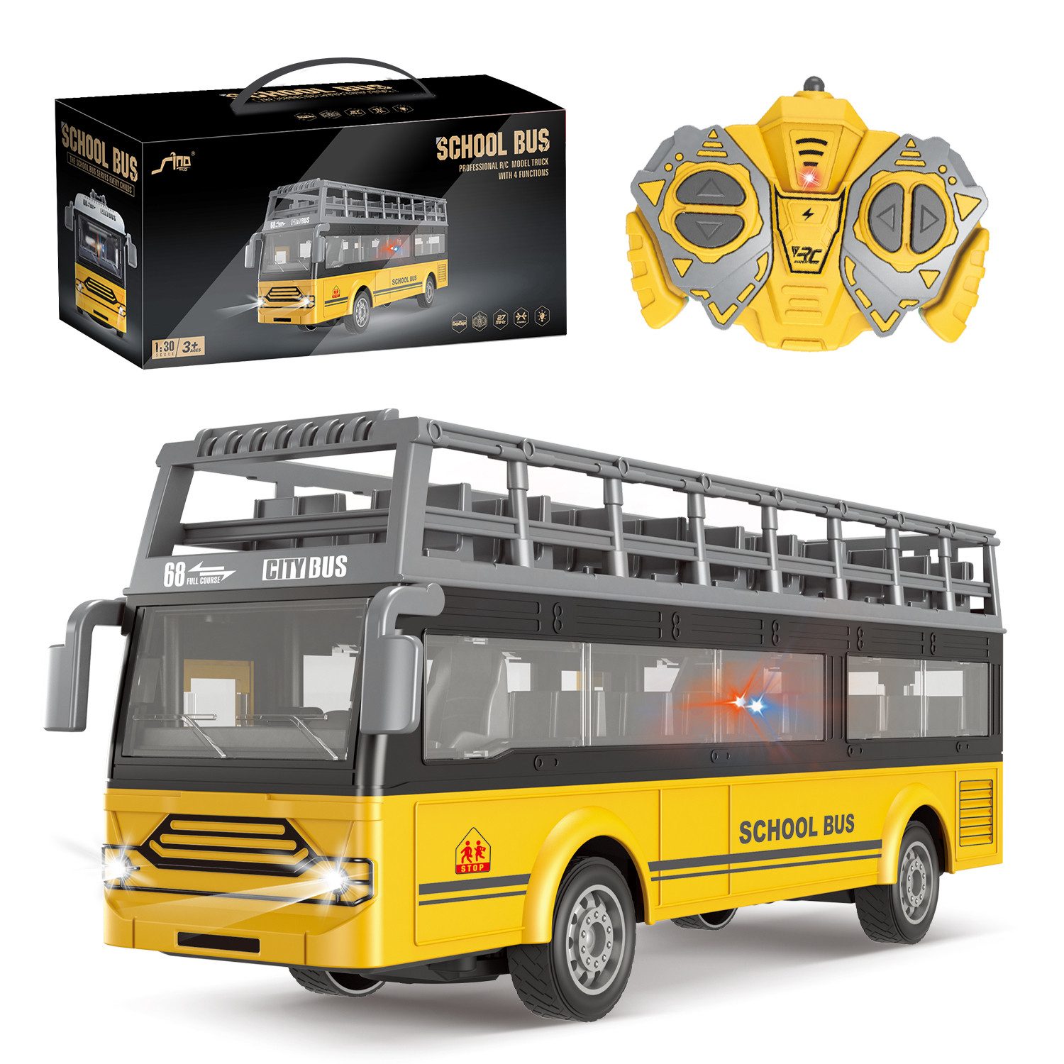 Esun RC-Auto Ferngesteuerter Auto RC Car mit Lichtern 4 Kanal RC Bus Spielzeug 1:30 (SET, Komplettset), Ferngesteuertes Auto für Kinder ab 3 4 5 6 7 8