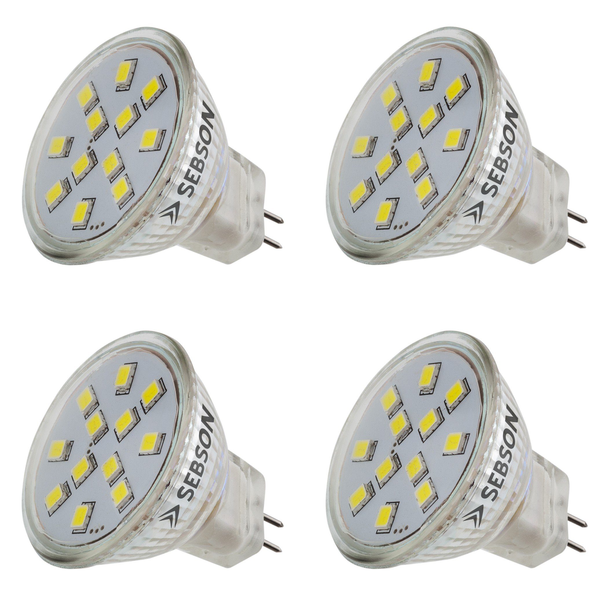 SEBSON LED-Leuchtmittel LED Lampe GU4/ MR11 1.6W warmweiß Цибулини 12V DC - 4er Pack