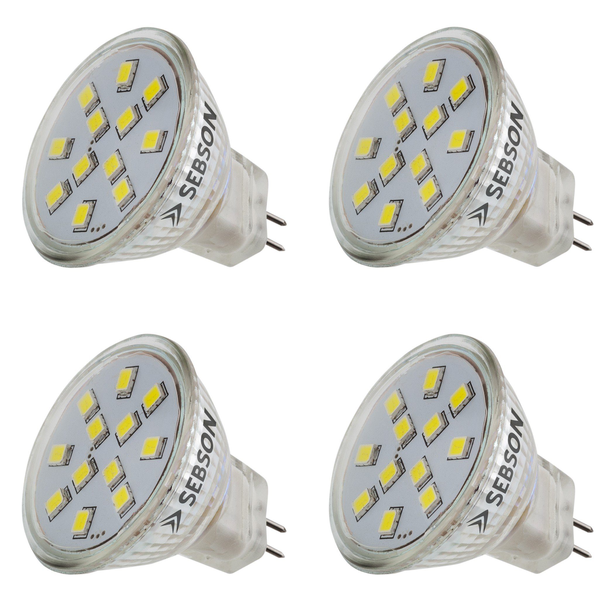 SEBSON LED Lampe GU4/ MR11 2W (1.6W) warmweiß 150lm, Leuchtmittel 110°, 12V  DC, 4er Pack LED-Leuchtmittel