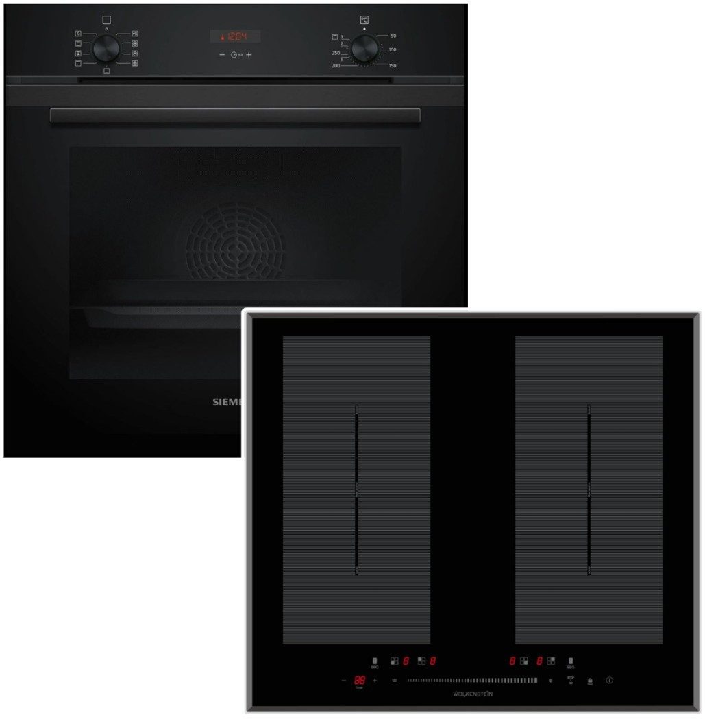 SIEMENS Backofen-Set Teleskopauszug Autark Induktion Kochfeld Wolkenstein Flexzonen, mit 1-fach Teilauszug, Hydrolyse