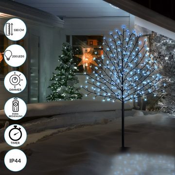 monzana Künstlicher Weihnachtsbaum, Kirschblütenbaum 180 cm mit Fernbedienung 200 LED Timer Dimmer Innen Außen Künstlich Groß Deko Kirschblüten Leuchtbaum Lichterbaum Kaltweiß