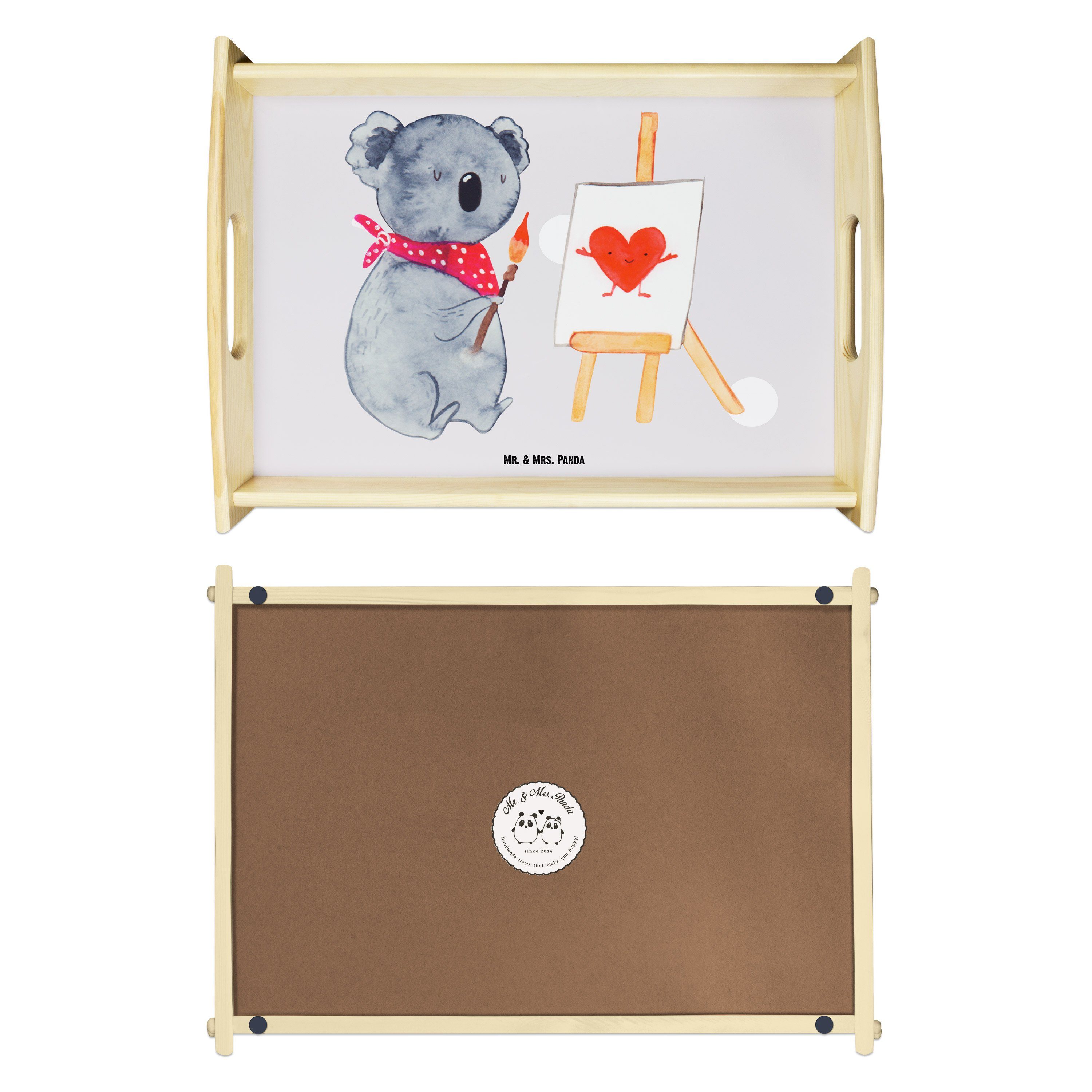 Mr. & Mrs. Panda Tablett Koala Künstler - Grau Pastell - Geschenk, Liebensbeweis, Gefühle, Frü, Echtholz lasiert, (1-tlg)