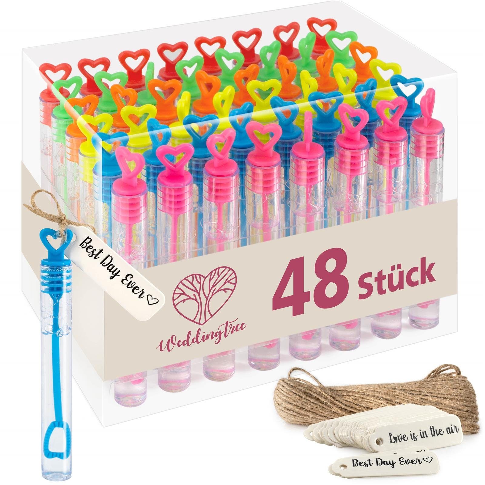 Seifenblasenstab WeddingTree 48-teiliges Seifenblasen Set für Hochzeit in RAINBOW Farbe