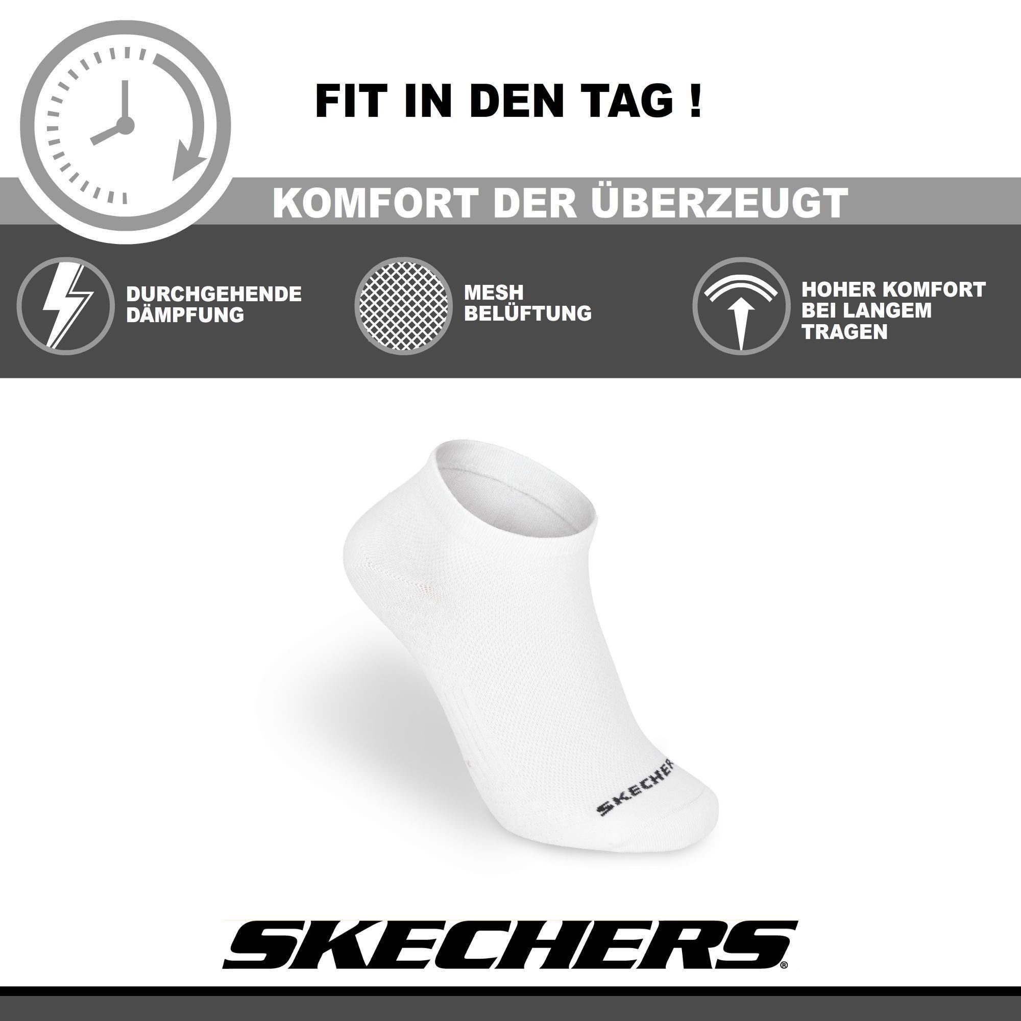 Skechers Socken Herren - Atmungsaktiv und komfortabel - Performance für den Arbeitstag Mesh-Belüftung für optimale Luftzirkulation - Weicher Bund