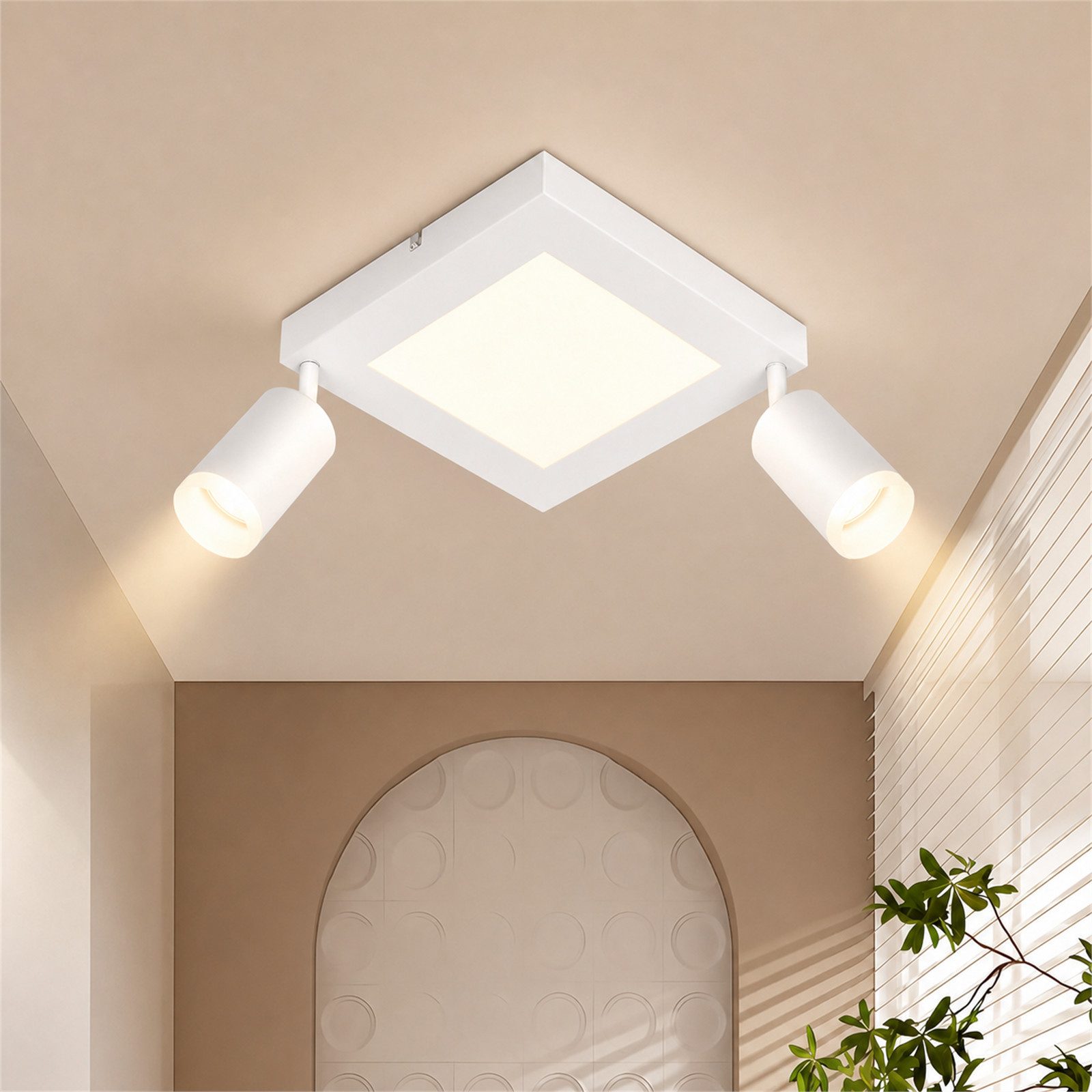 ZMH Deckenstrahler 2 Flammig Schwarz/Weiß 3000K Deckenspot Schlafzimmerlampe für Flur, Augenschutz, Einfache Installtion, LED fest integriert, ohne Leuchtmittel, Schwenkbar 350° GU10 20W (LED Chips) Deckenlampe