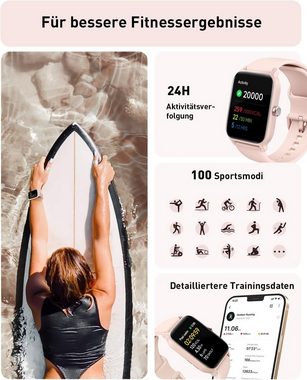 GYDOM mit Telefonfunktion Damen's Smartwatch (1,8 Zoll), Alexa Fitnessuhr 100 Sportmodi Schrittzähler Pulsuhr SpO2 Stress