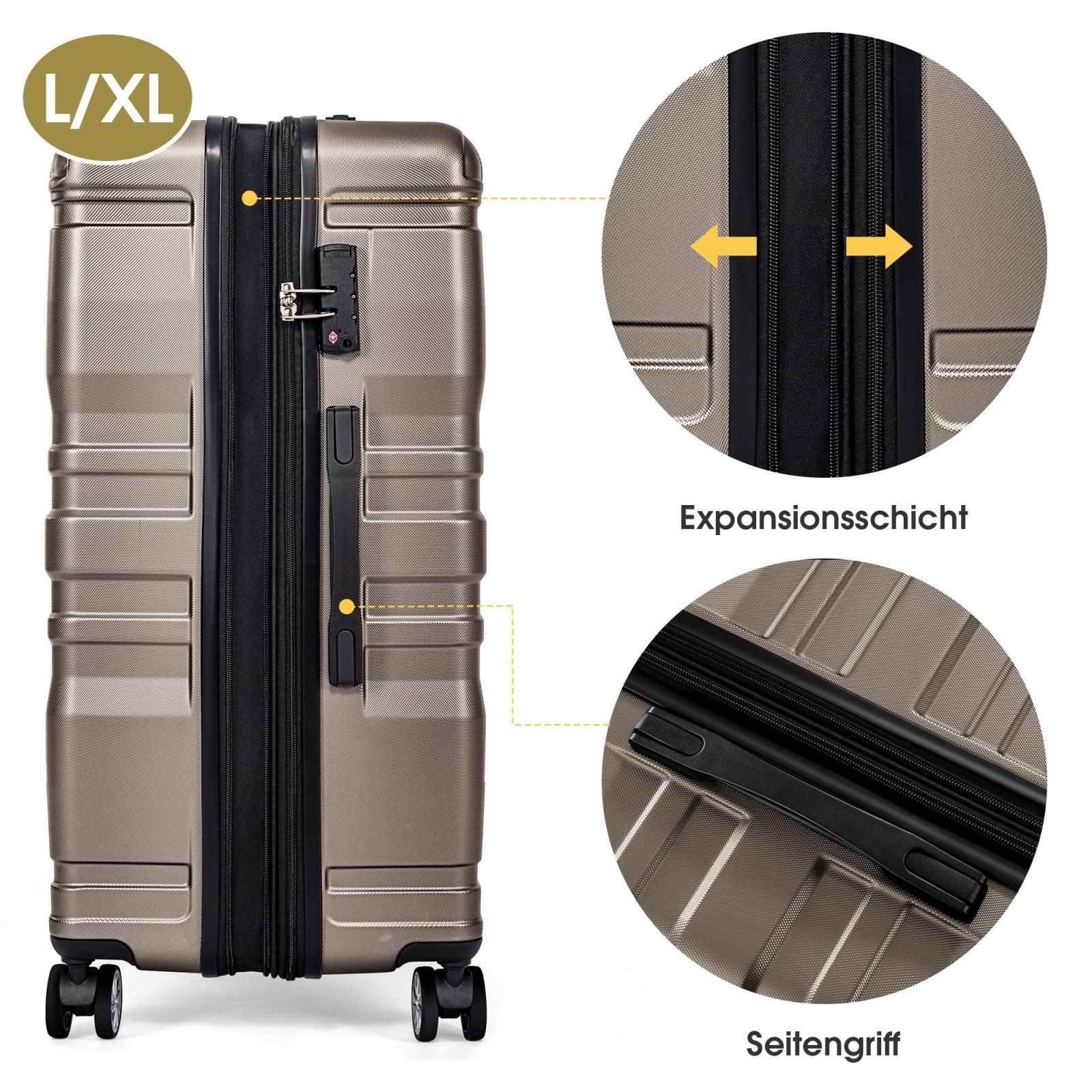 Koffer-Set Hartschalen-Handgepäck, Universalrad 3-teiliges Koffer SEEZSSA TSA-Schloss Gold Trolleyset Hochwertiges mit und