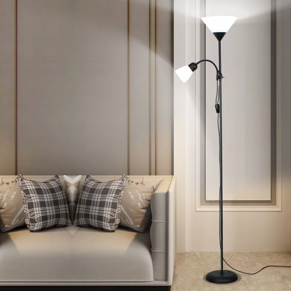 MUPOO LED Stehlampe LED Deckenfluter E27 LED Stehleuchte 170cm Höhe Warmweiß,3000K, Standleuchten, Doppelkopf Stehlampe 360°,Schlafzimmer,Wohnzimmer | Standleuchten