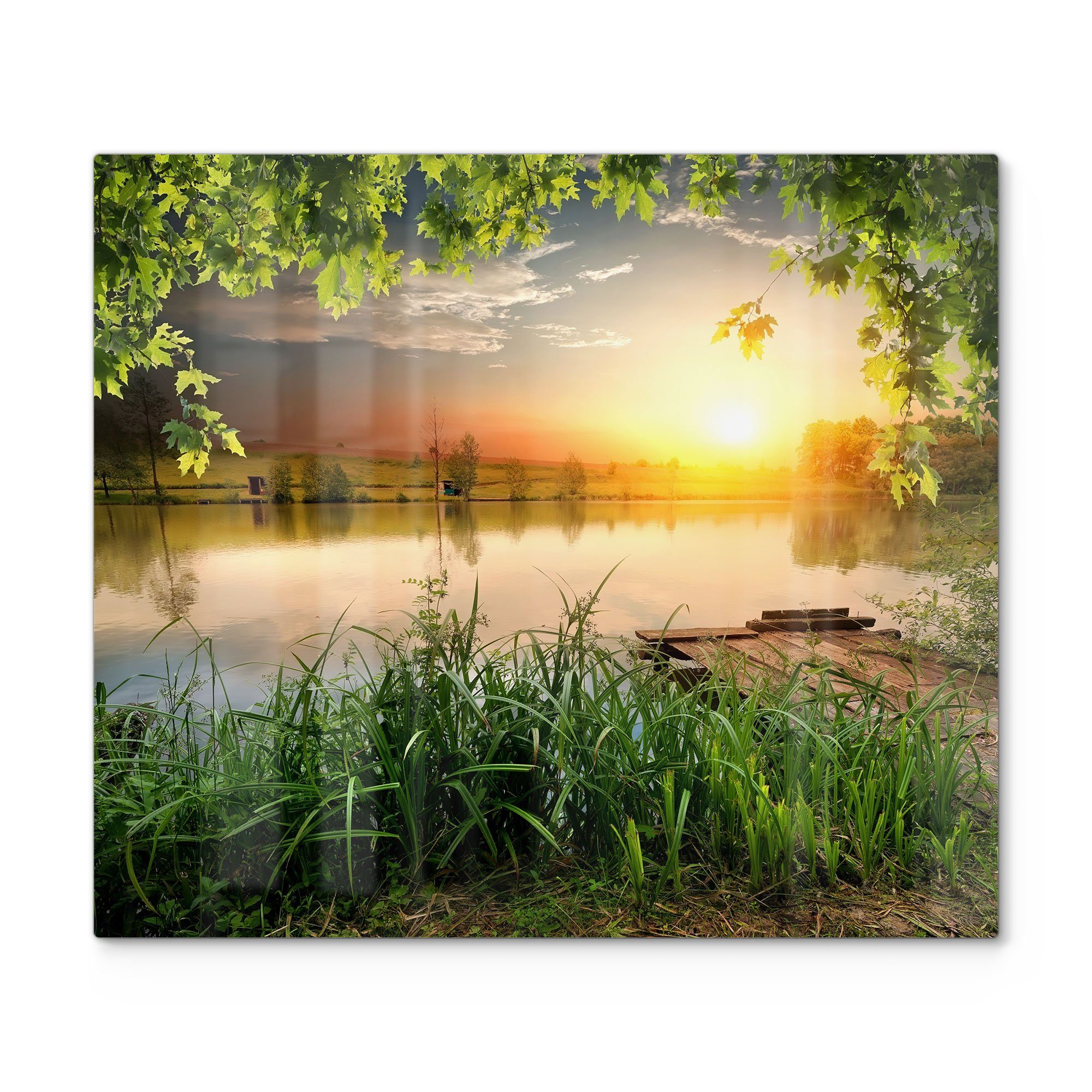 DEQORI Herdblende-/Abdeckplatte 'Ruhender See am Abend', Glas, (1 tlg), Herdabdeckplatte Ceranfeld Herd Platte Abdeckung Glasplatte