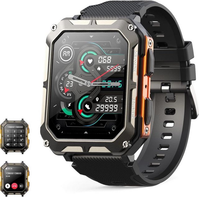 MIGOUFIT Fur Herren mit Telefonfunktion,wasserdichtes aktivitätstracker Smartwatch (1.83 Zoll, Andriod iOS), mit Schlafmonitor blutdruckmessung 120+ Sportmodi fitness tracker