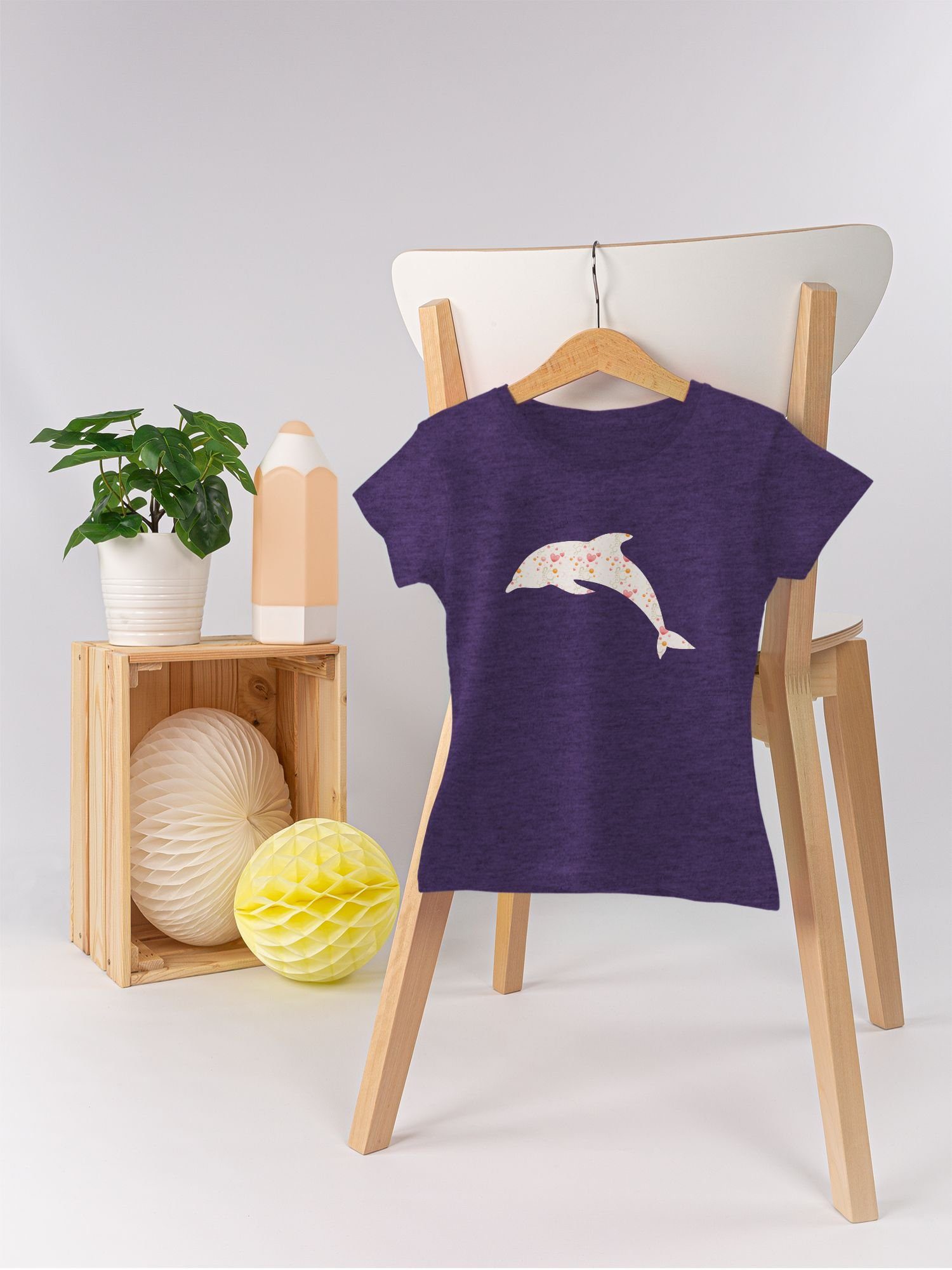 Print Shirtracer 2 Meliert Tiermotiv Delfin T-Shirt Herzen Animal Lila