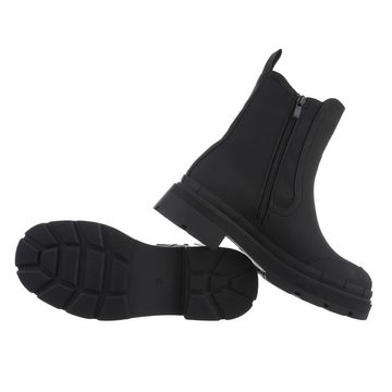 Ital-Design Damen Freizeit Chelseaboots Blockabsatz Plateaustiefeletten in Schwarz