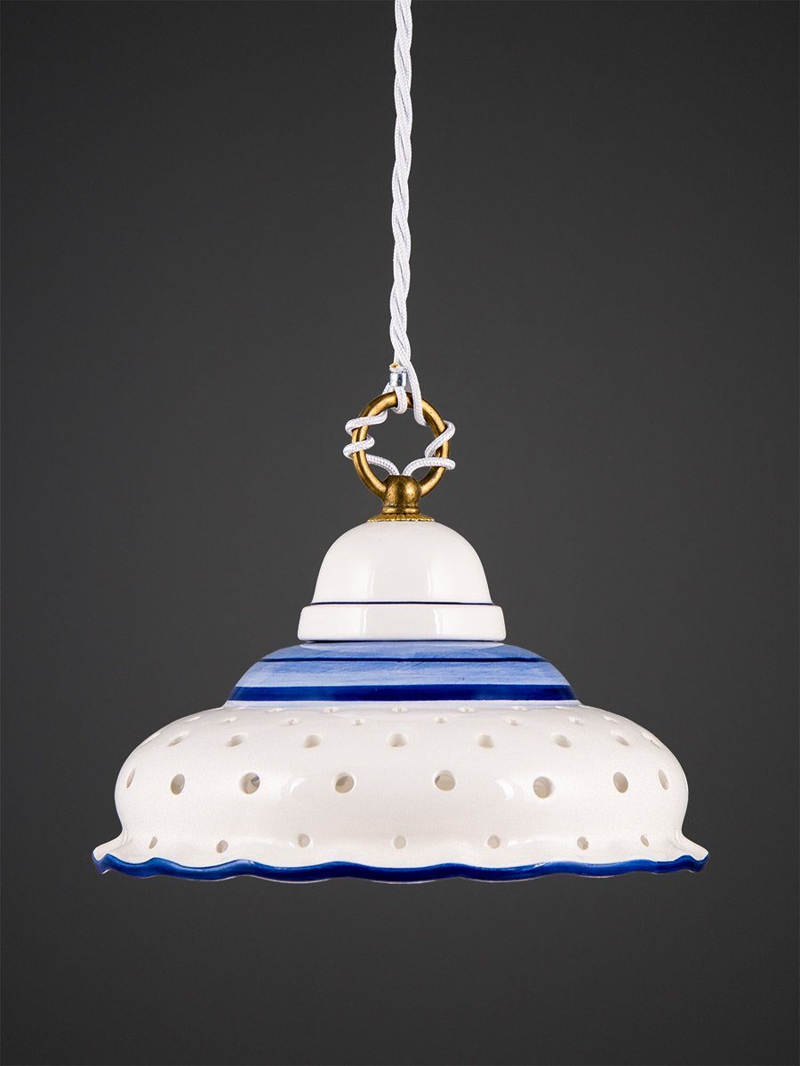 Helios Küche handgefertigt Deckenlampe, Pendelleuchte Leuchten Esstisch, weiß-blau Küchenlampe Keramiklampe, handbemalt Hängelampe, Keramik, für