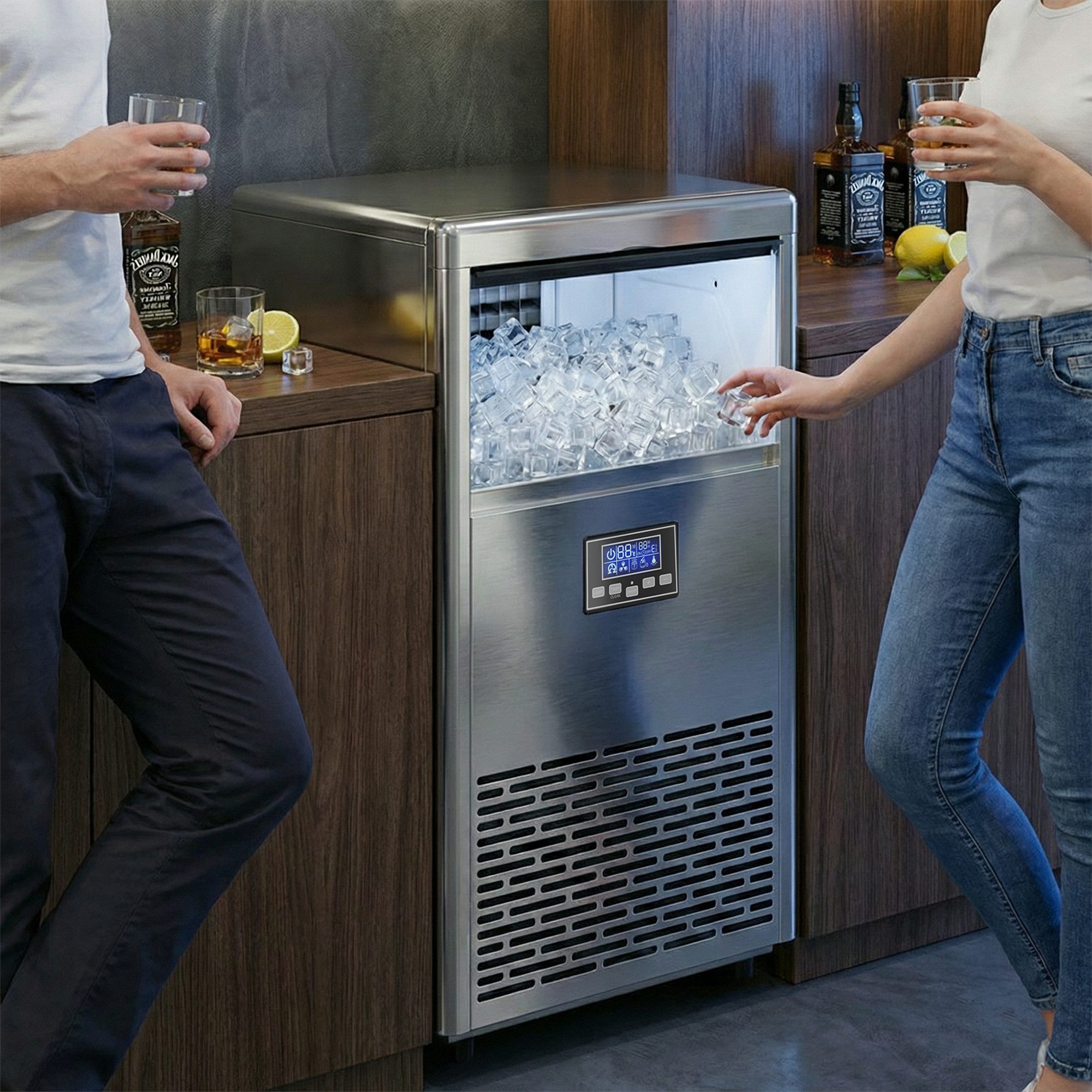 HOMCOM Eiswürfelmaschine Edelstahl Eiswürfelbreiter, für Zuhause, Büro, Bar, Gastronomie, Silber