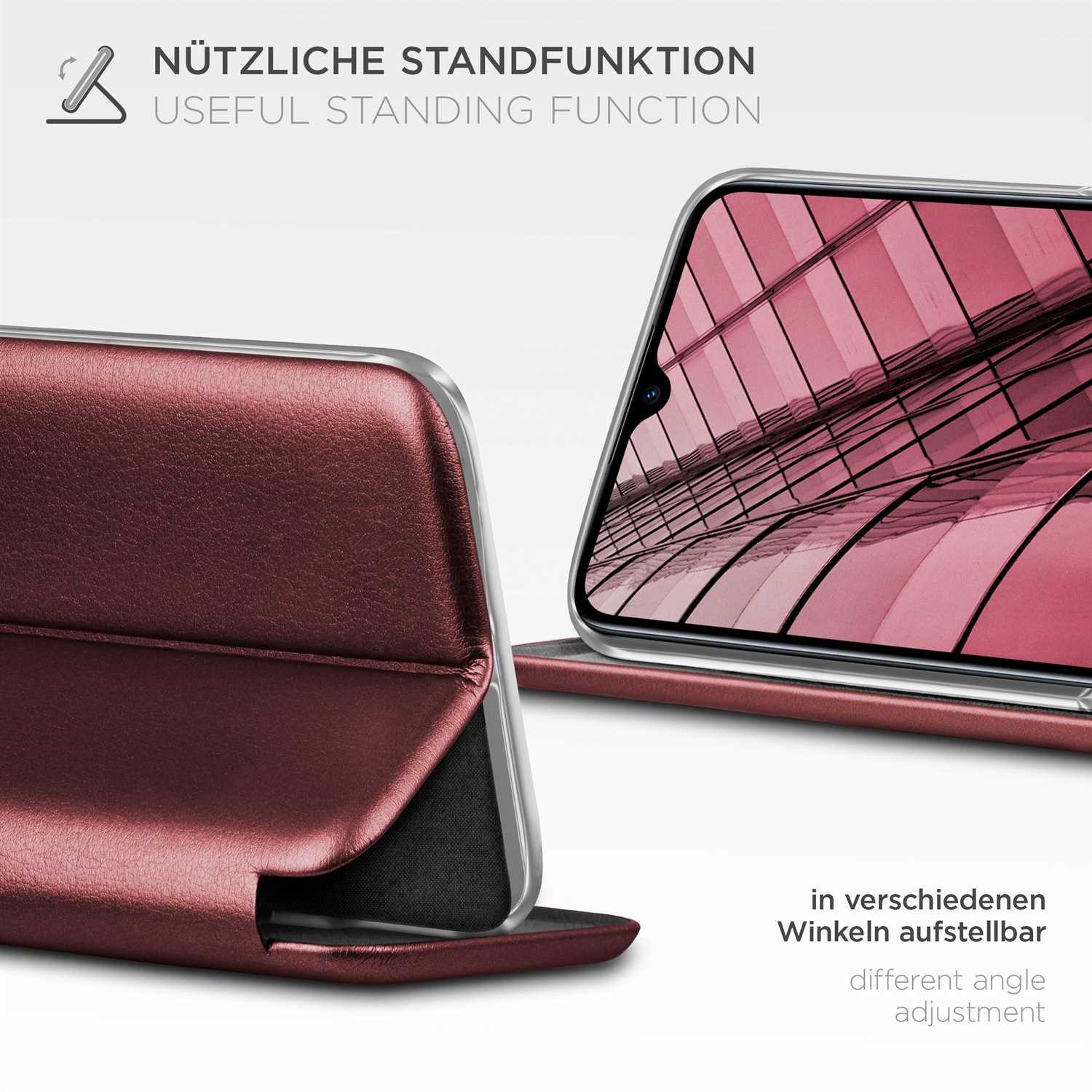 ONEFLOW Handyhülle für Redmi Note 8T Premium Hülle Business Cover Rot 6,3 Zoll, 360 Grad Schutzhülle Flip Case Etui Klapphülle Dünn Leder Handy Tasche