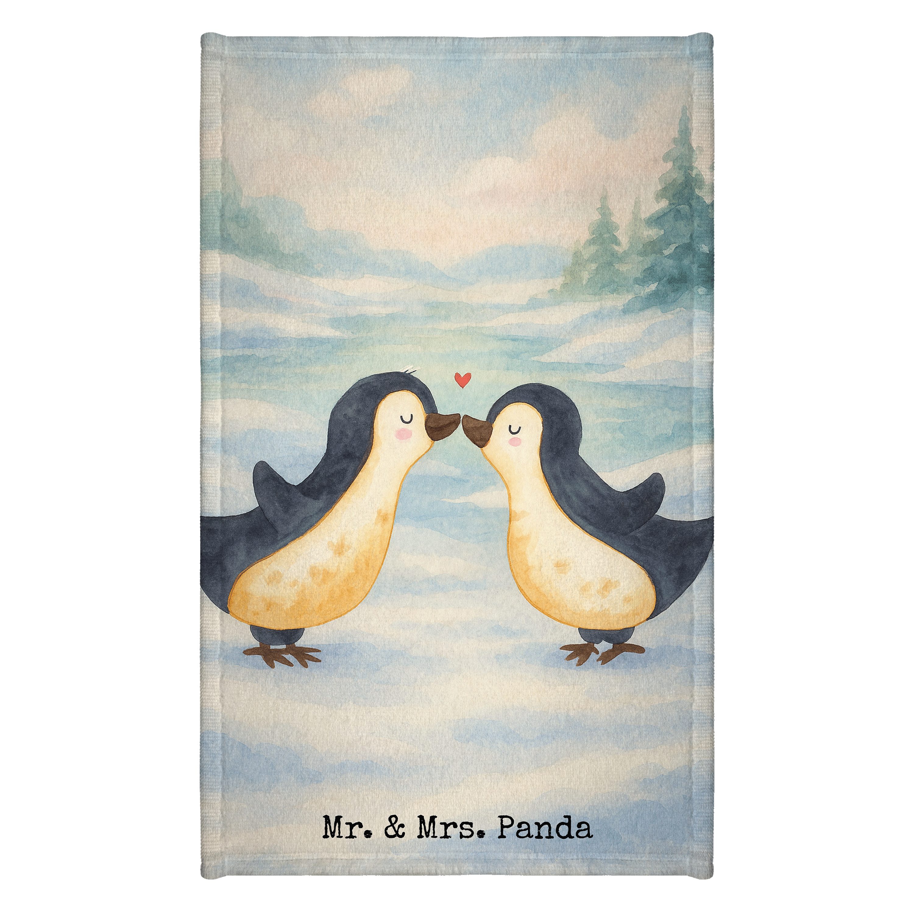 Mr. & Mrs. Panda Handtuch Pinguin Liebe Design, Handtuch, Weiß, badezimmer handtuch, glücklich, Kunstfaser (Packung), Hochzeitstag gästehandtuch frottee Geschenkidee