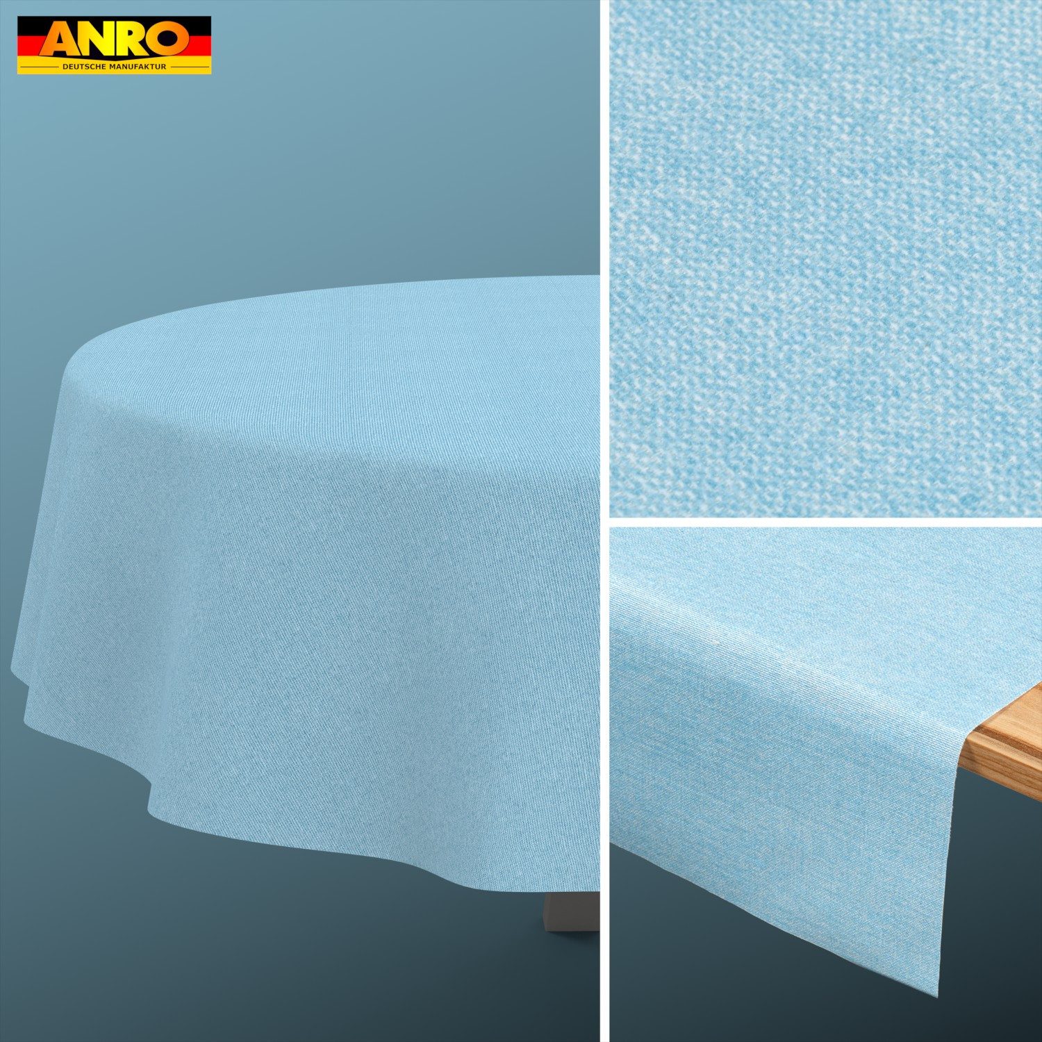 ANRO Tischdecke DanceDirty abwaschbar Leinenoptik wetterfest Falschuni Modern (Einzelstück 1-tlg, eine Tischdecke), Stofftischdecke schmutzabweisend 160x140cm Uni Hellblau