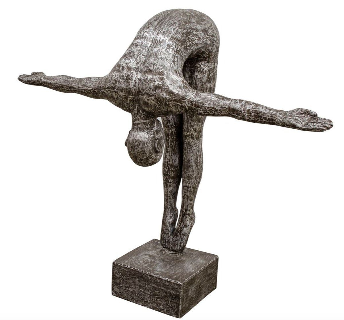 Casa Padrino Dekofigur Casa Padrino Kunstspringer Skulptur Silber / Schwarz 157 x 54 x H. 135 cm - Luxus Deko Turmspringer Figur