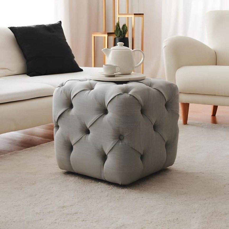 Xlmoebel Hocker Sitzhocker in Grau aus Stoff mit Würfelform und Fußablage (Hocker), Hergestellt in Europa