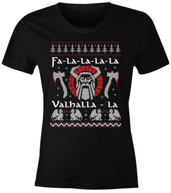 MoonWorks Print-Shirt Damen T-Shirt Ugly Christmas Odin Vikings Winkinger Valhalla Weihnachten Fun-Shirt Slim Fit Moonworks® mit Print