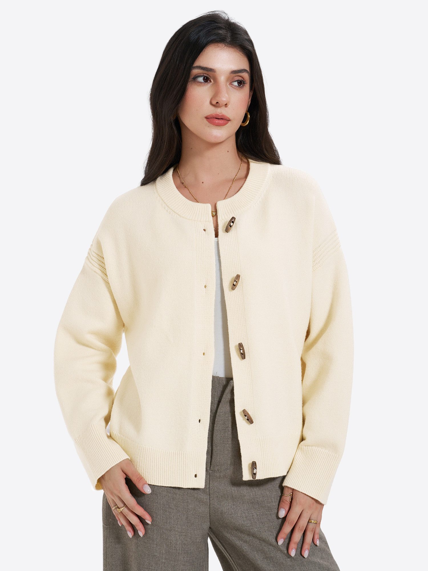 Imily Bela Cardigan Damen Strickcardigan mit Zierknöpfen (Packung, 1-tlg., 1per-Pack) in Unifarbe