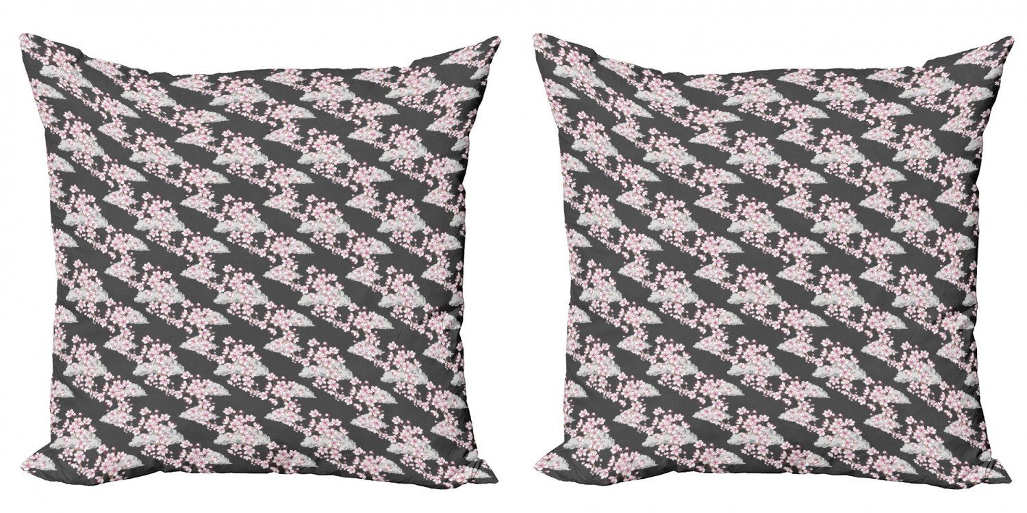 Kissenbezüge Modern Accent Doppelseitiger Digitaldruck, Abakuhaus (2 Stück), japanisch Sakura Zweige Graustufen