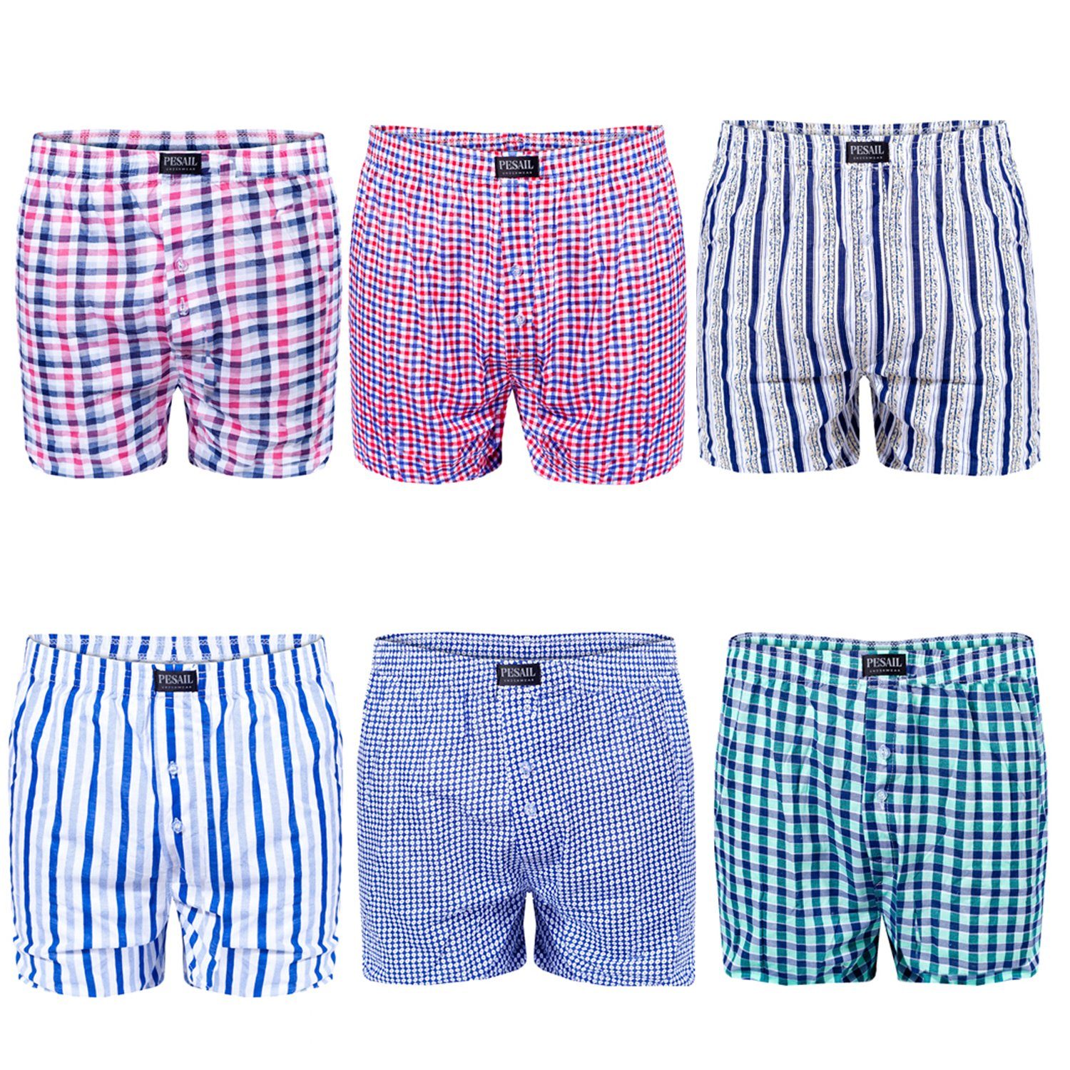 L&K Boxershorts 1403-6er (6er-Pack) Herren Webboxer aus verschiedene Designs