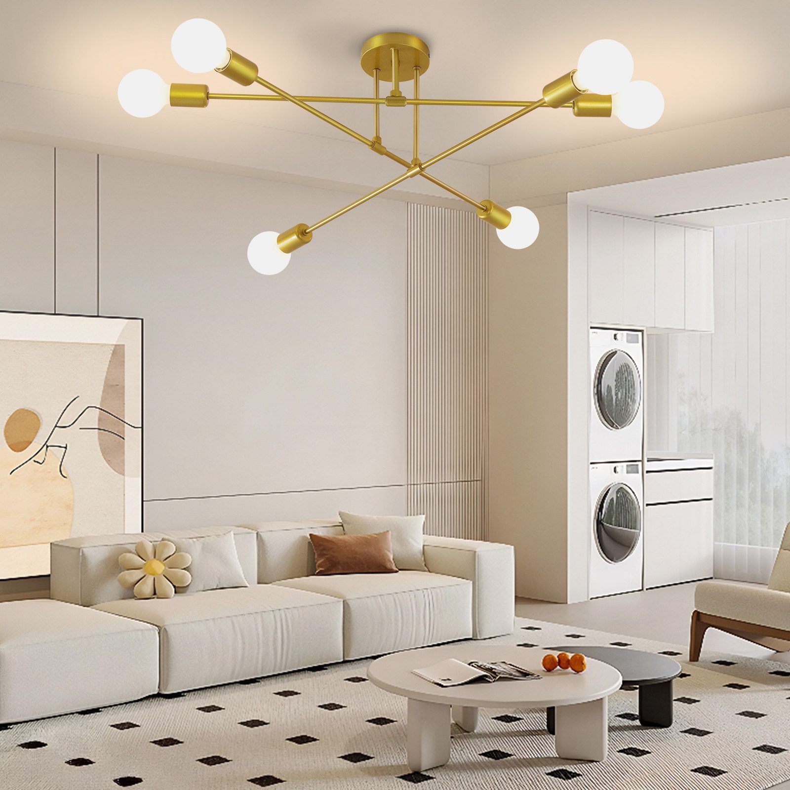 Ophy Kronleuchter Sputnik Kronleuchter, 6‑flammig, Vintage Deckenlampe aus Metall (E27), ohne Leuchtmittel, halbbündige Deckenbeleuchtung, für Esszimmer, Schlafzimmer & Wohnzimmer