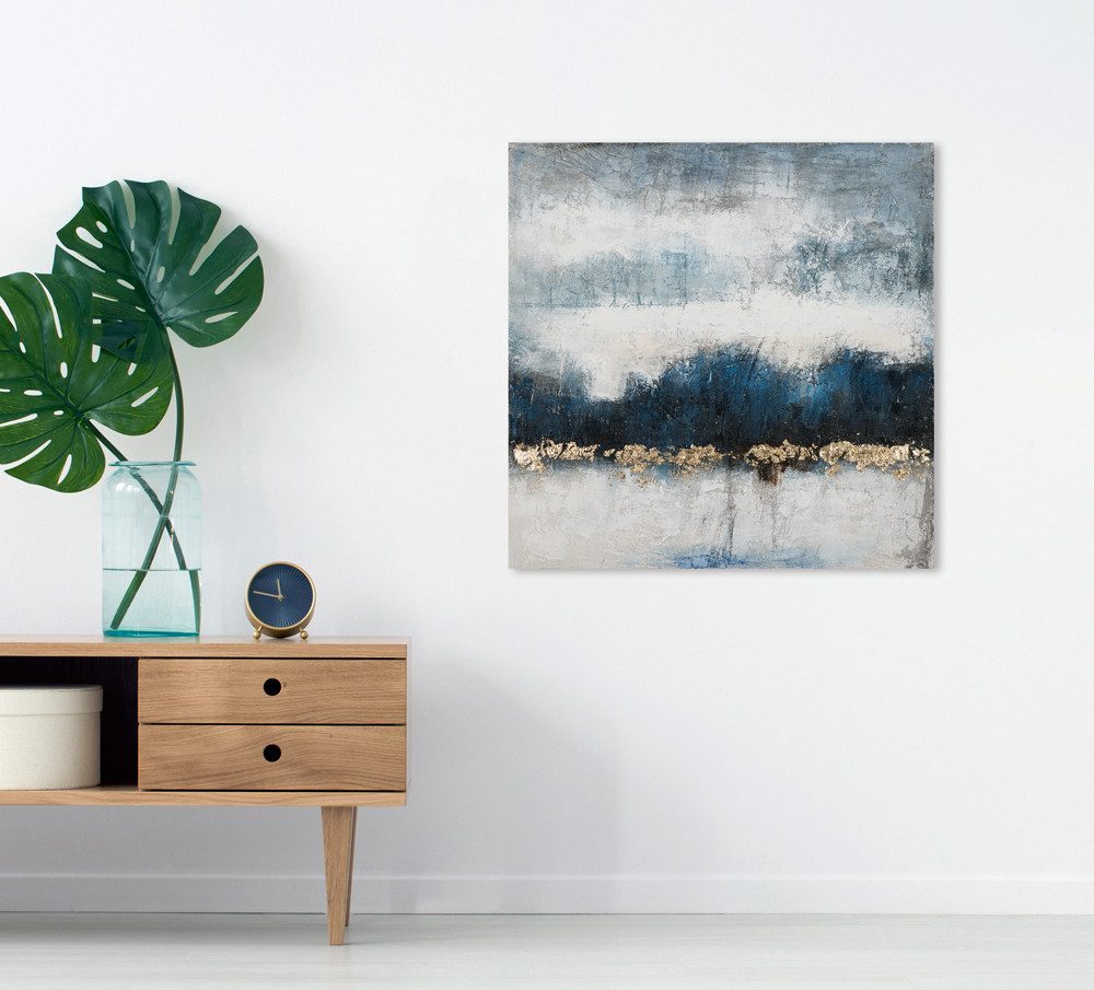 ArtUniverse Gemälde Farbkomposition in Dunkelblau und Gold 70 x 70 cm, Abstrakt