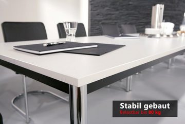 bümö Konferenztisch Besprechungstisch Serie-D - Arbeitshöhe: 72 cm, Rechteck: 160x80 cm - Dekor: Weiß - Gestell: Rundrohr schwarz