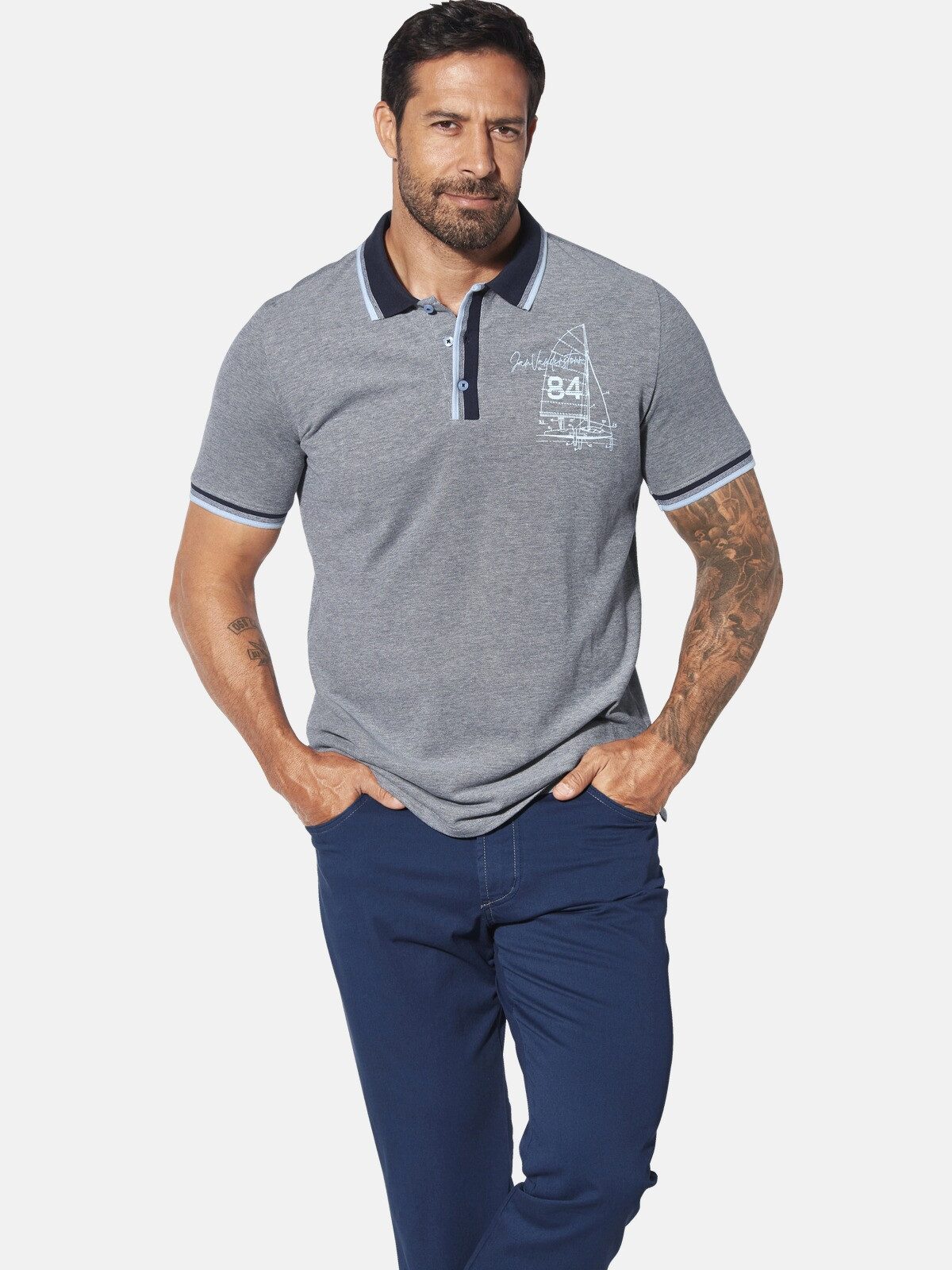 Jan Vanderstorm Poloshirt HERFINN mit großem Brustprint