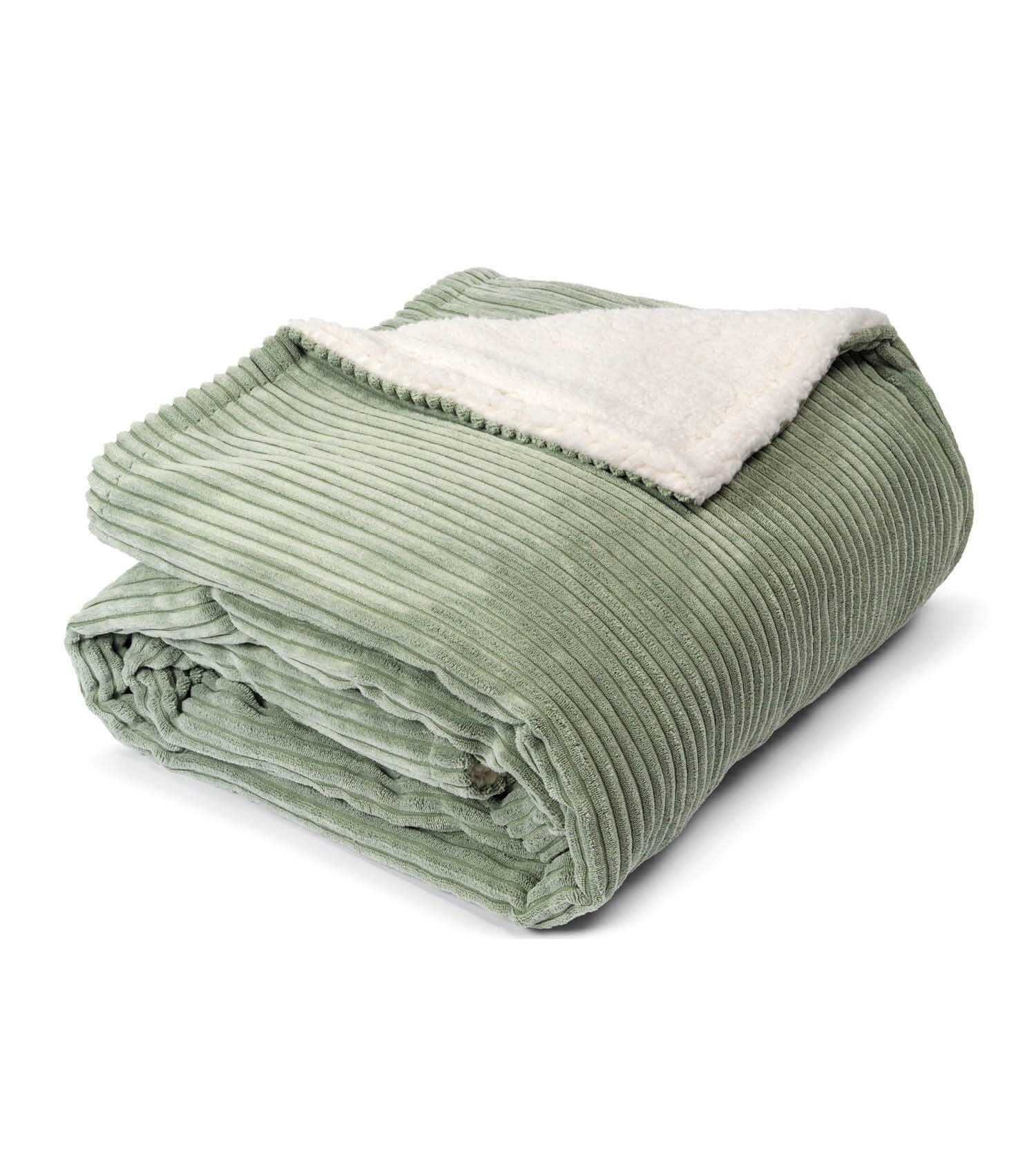 Wohndecke Duo, mokebo, Kuscheldecke, Sofa-Auflage oder Dekodecke aus Cord und Sherpa, Salbei
