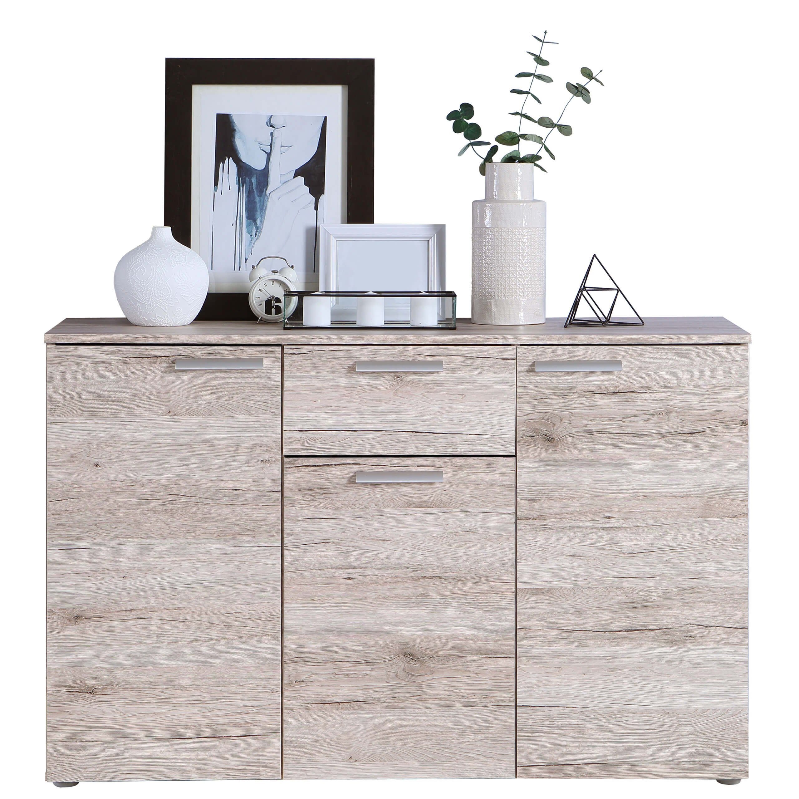 Newroom Kommode Sandeiche 120 cm, Kommode Sandeiche Modern Sideboard Barkommode Wohnzimmer