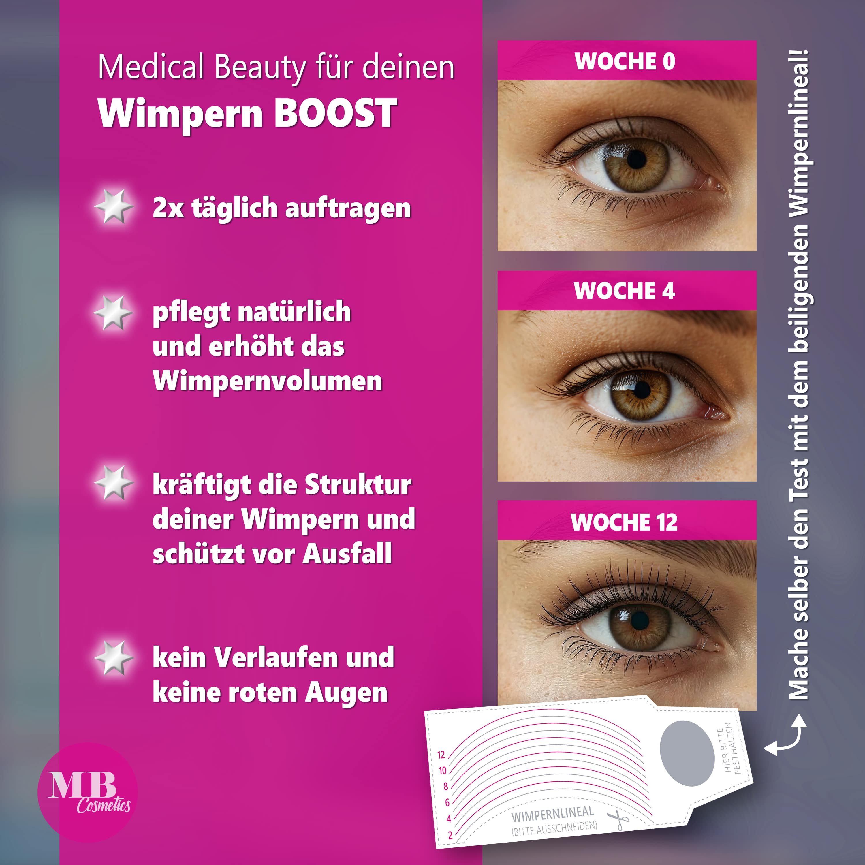 Medical Beauty Cosmetics Wimpernserum 10 ml Hormonfrei mit Hyaluron, Kollagen, Peptiden, Panthenol, Gingko, Dermatologisch getestet, schützt & kräftigt die Wimpern