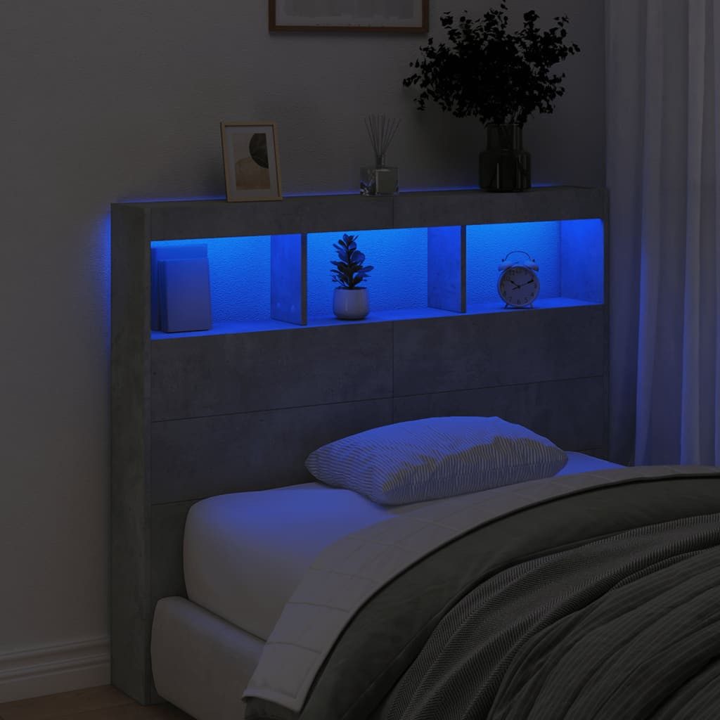 vidaXL Bett LED-Kopfteil mit Ablagen Betongrau 120x17x102 cm (1-tlg)