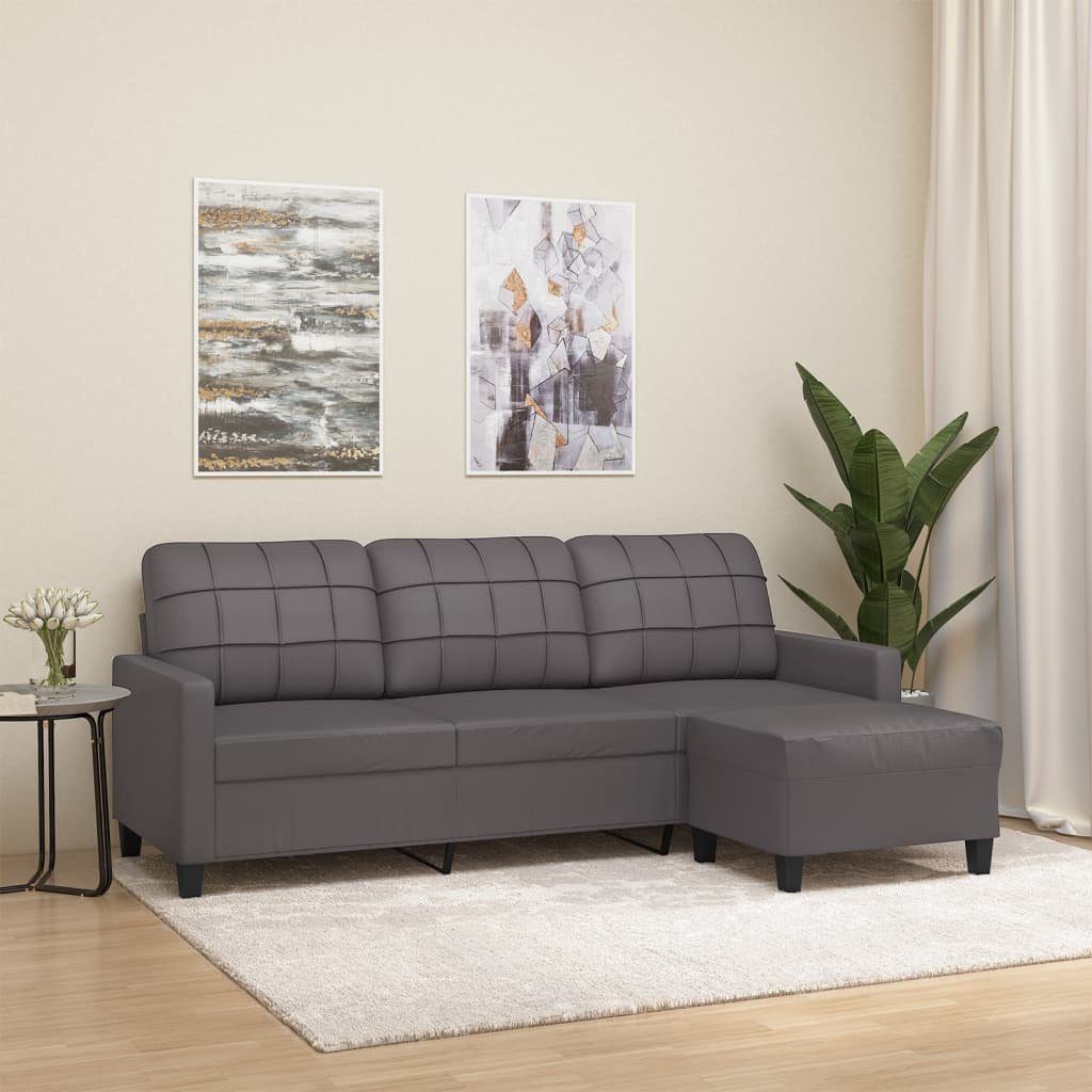 Sofa 3-Sitzer-Sofa Hocker Kunstleder mit 180 vidaXL cm Grau