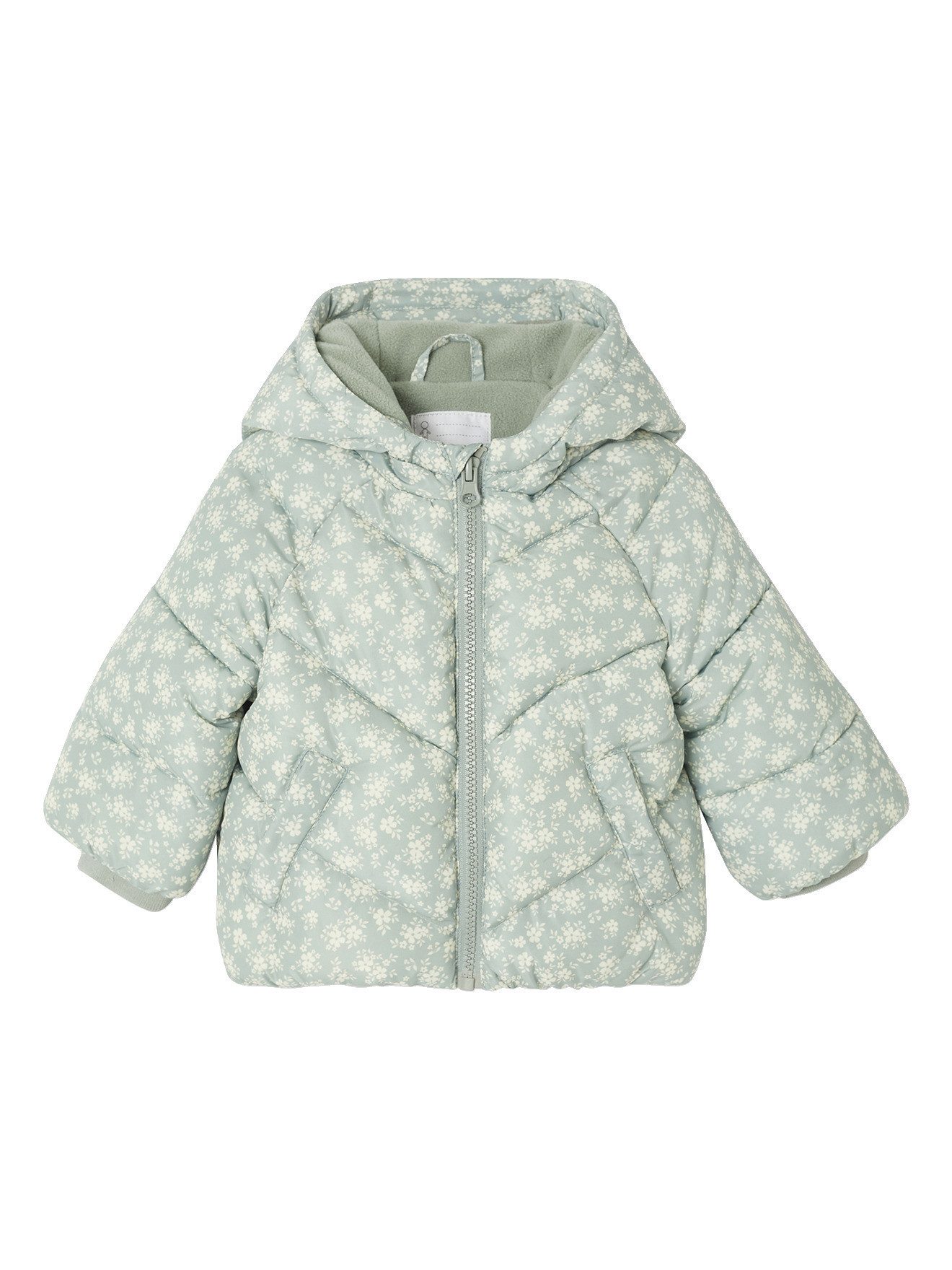 vertbaudet Steppjacke Baby Winterjacke mit Kapuze und Blumenmuster