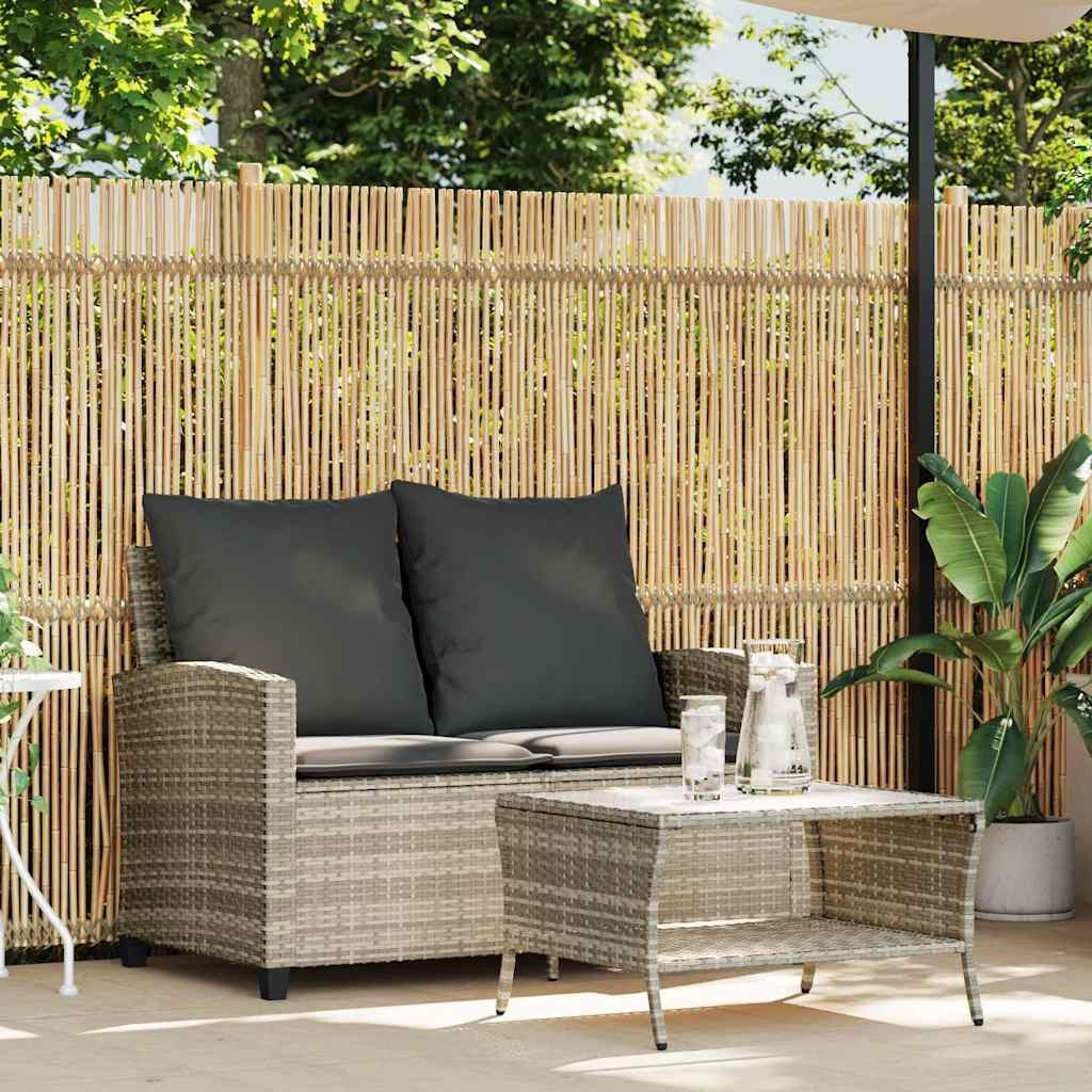 vidaXL Loungesofa Gartensofa 2-Sitzer mit Kissen & Tisch Hellgrau Poly Rattan, 1 Teile