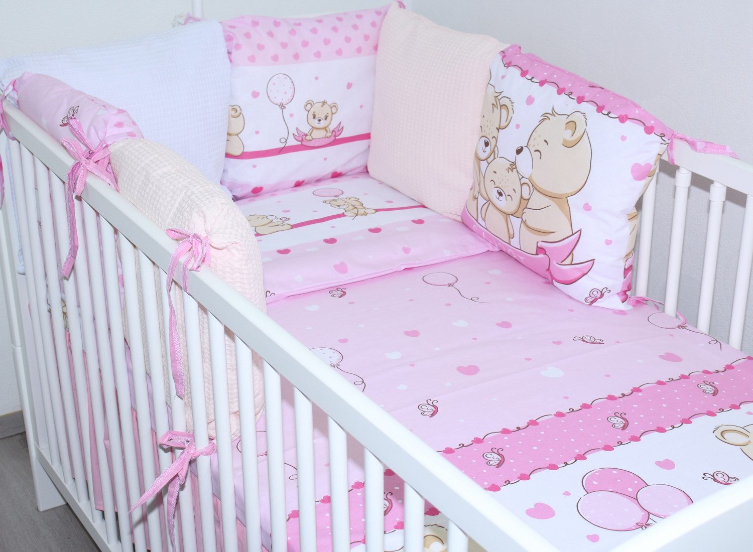 Primawela Babybettwäsche Bettwäsche Waffelpiqué Baby Bettset Kissen -Nestchen Chiffon Himmel, 5 teilig