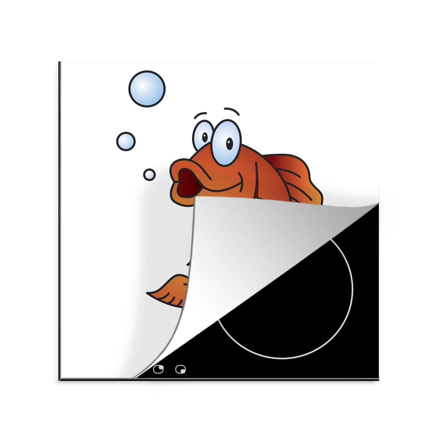 MuchoWow Herdblende-/Abdeckplatte Eine Illustration eines Goldfisches mit Luftblasen, Vinyl, (1 tlg), 78x78 cm, Ceranfeldabdeckung, Arbeitsplatte für küche | Herdabdeckplatten