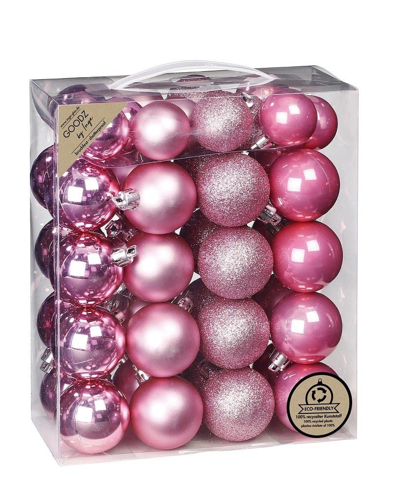 INGE-GLAS® Christbaumschmuck Inge's Weihnachtskugeln 44 Stück 4-5 cm Rosa, Kunststoff, bruchfest, Baumdekoration, Baumschmuck, Weihnachtsdekoration