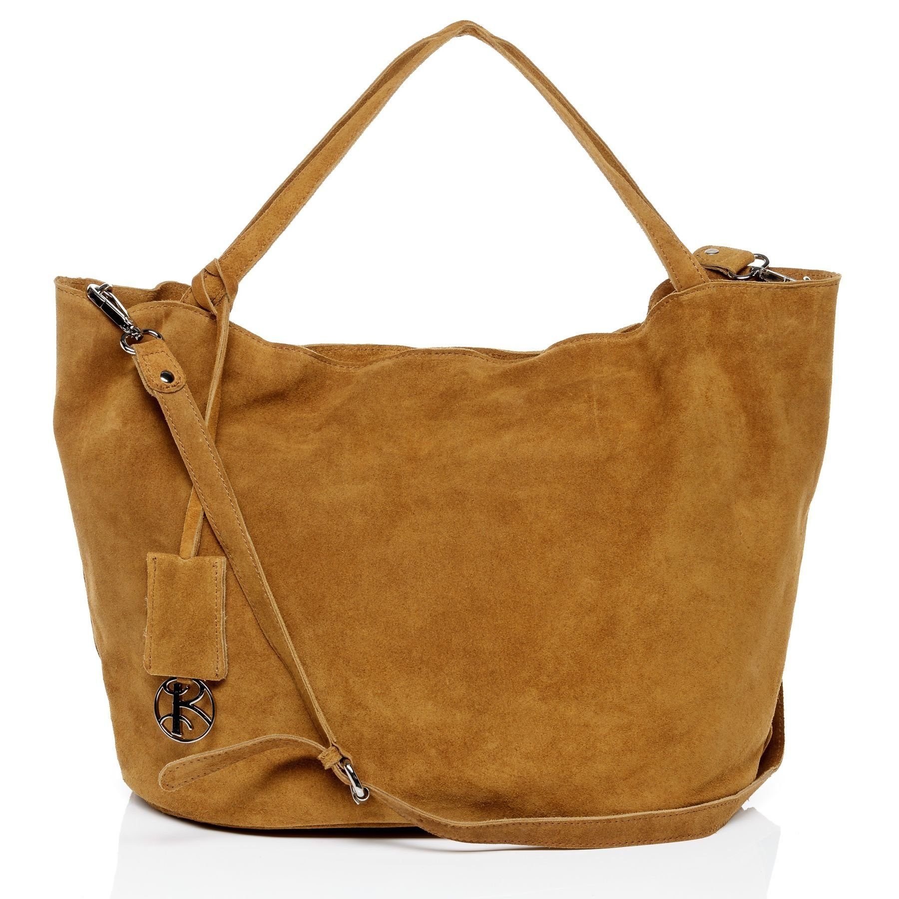 BACCINI Handtasche SELMA, Schultertasche aus Wildleder - Ledertasche Damen  hochwertige Henkeltasche groß, Leder Handtasche XL Naturlederhandtaschen  Taschen aus Leder hell-braun
