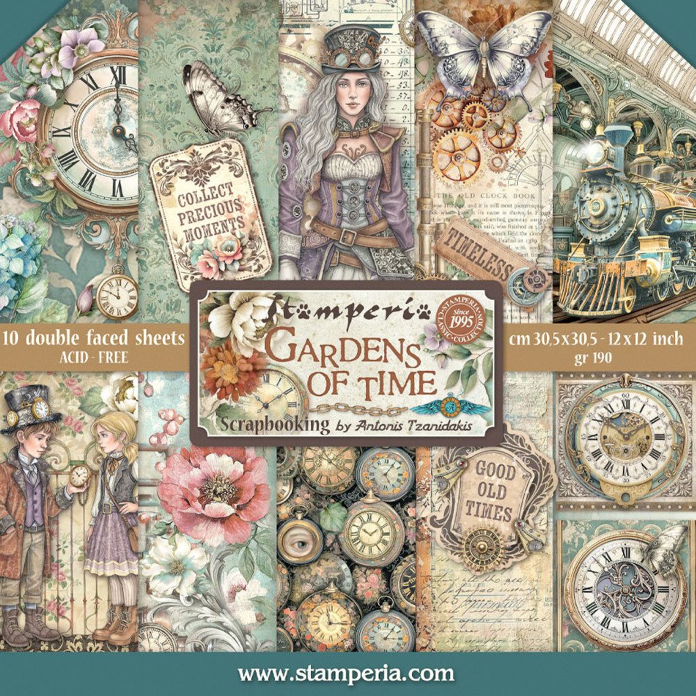Stamperia Motivpapier Gardens of Time, 10 Stück Papier