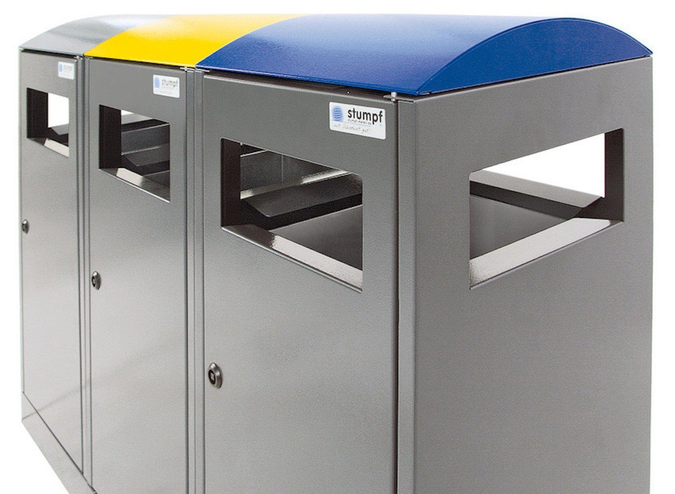 Blau/Gelb Mülltrennsystem für HxBxT Außenbereiche, Abfallbehälter PROREGAL® 3x40L, 81x105x35cm,