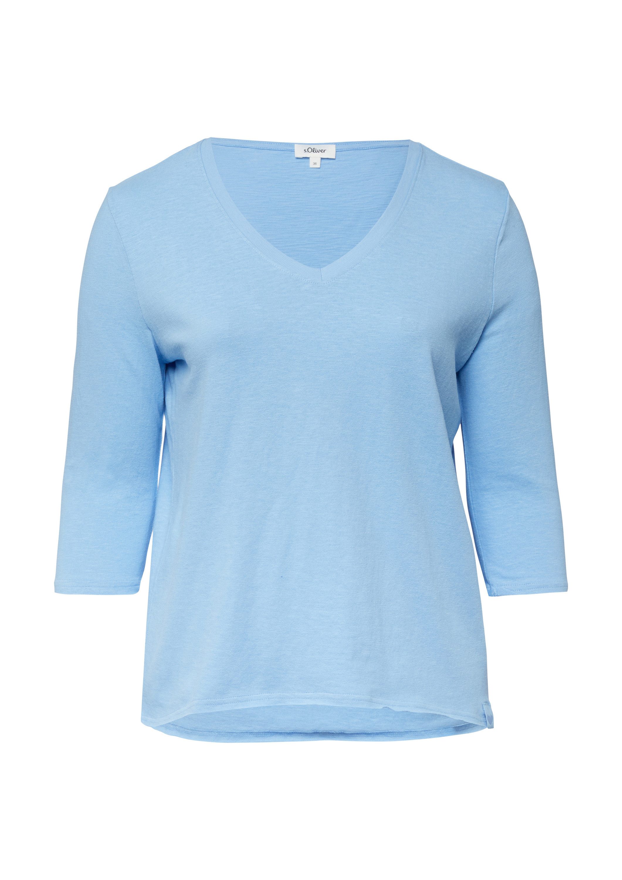 s.Oliver 3/4-Arm-Shirt T-Shirt Jersey-T-Shirt mit Flammgarnstruktur und gerundetem Saum