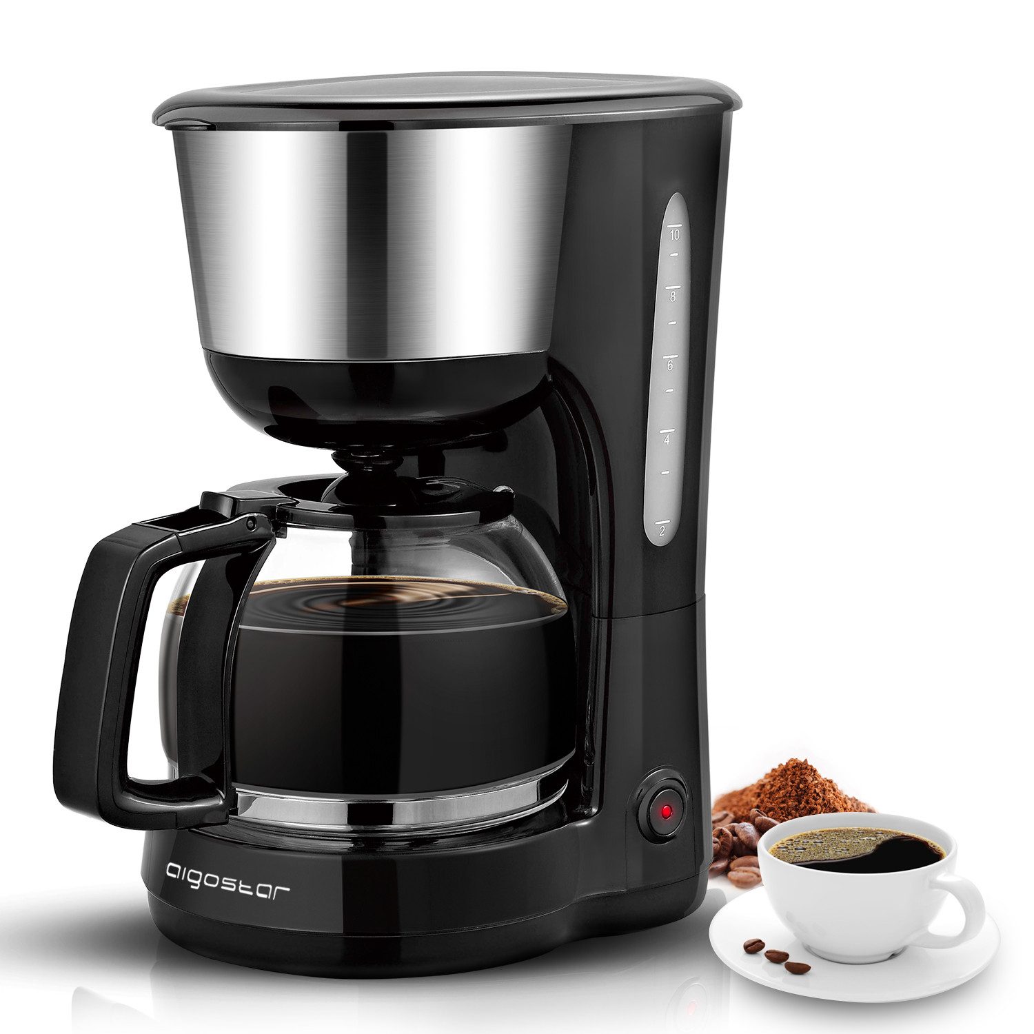Aigostar Filterkaffeemaschine Filterkaffeemaschine Edelstahl, 1000W,10 Tassen,1,25l, 1.25l Kaffeekanne, Filterkaffeemaschine mit 1,25L Glaskanne, bis zu 10 Tassen