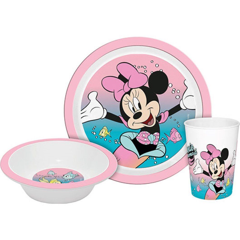 Teller Minnie Kindergeschirr-Set Schüssel Geschirrset Kids Disney Euroswan Becher Mouse