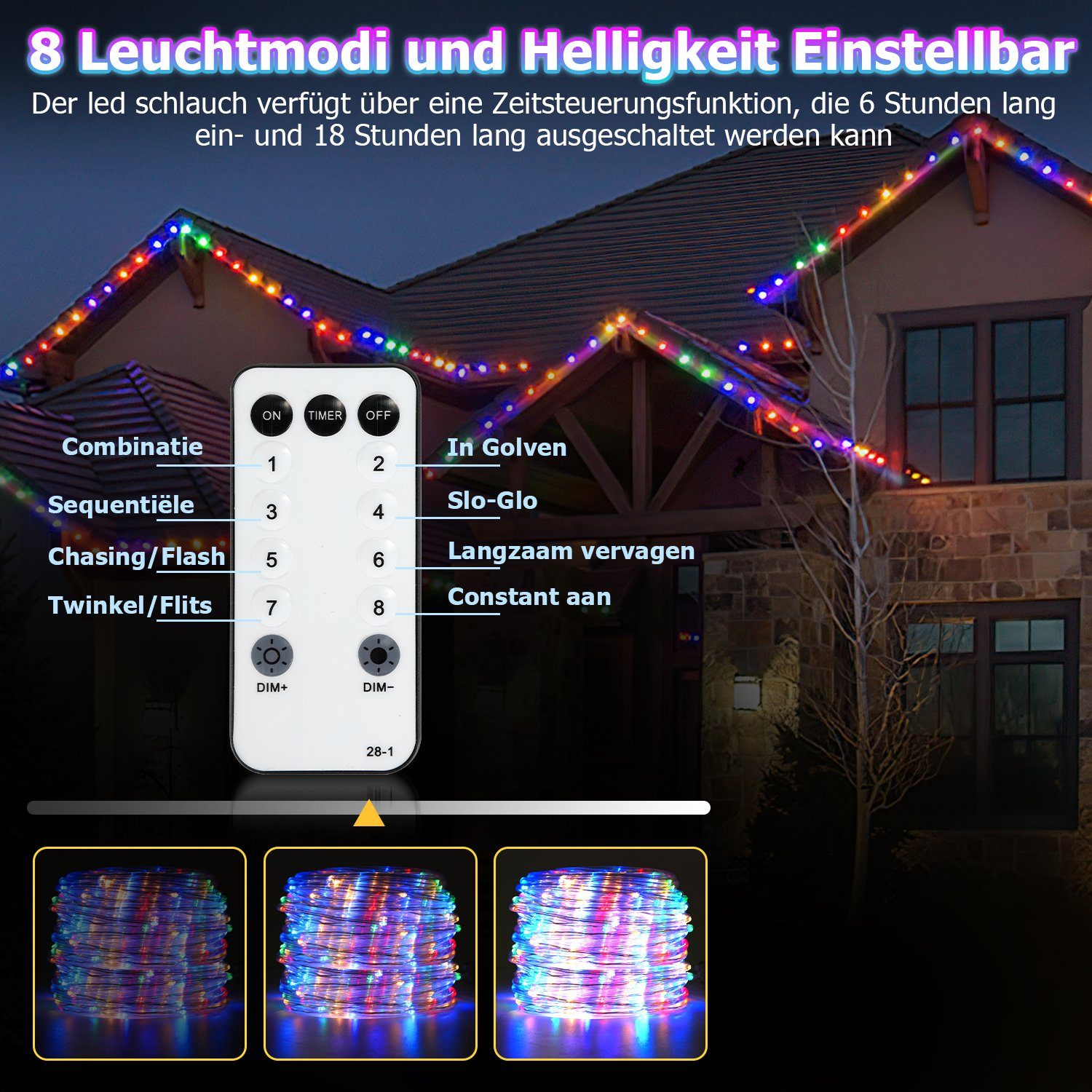 Gimisgu LED-Lichterschlauch LED Lichterschlauch LED Lichterkette 8 Bunt IP65 10M Modi Wasserdicht RGB