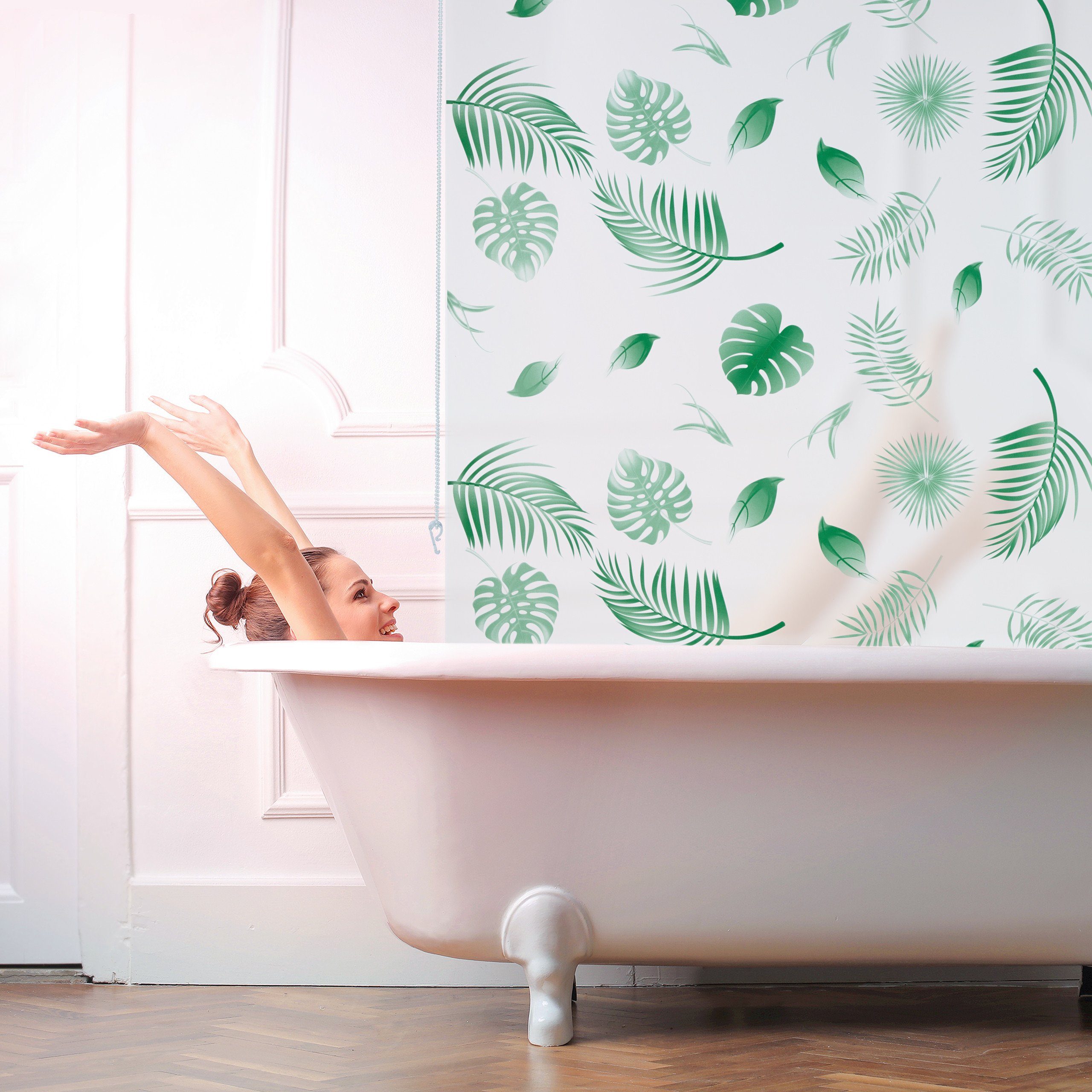 relaxdays Duschrollo Blätter grü Breite 100 günstig online kaufen