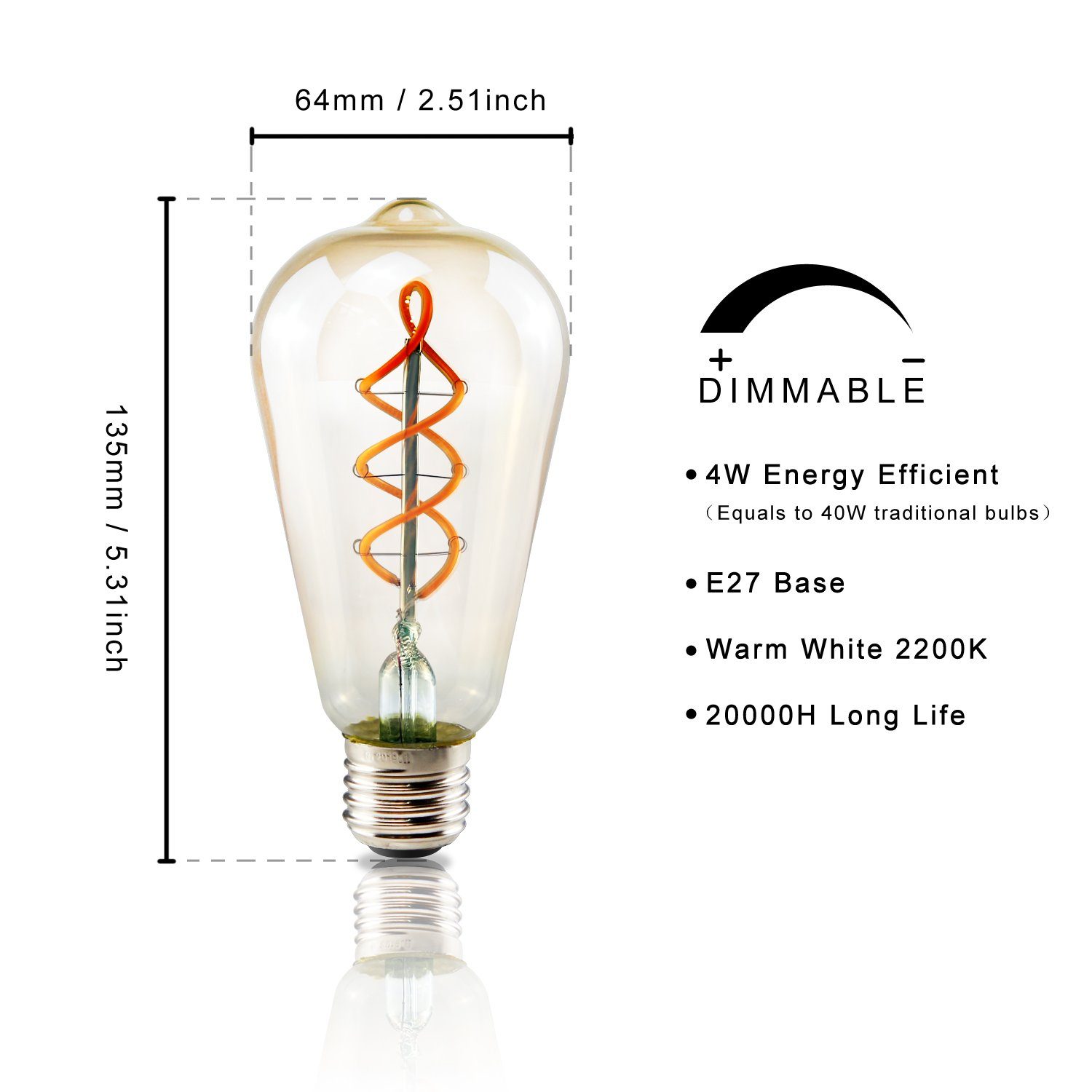 2200K warmweiß, 1 4W E27, Filament LED-Leuchtmittel warmweiß ST64 Glühlampe St., Beleuchtung, ZMH Vintage